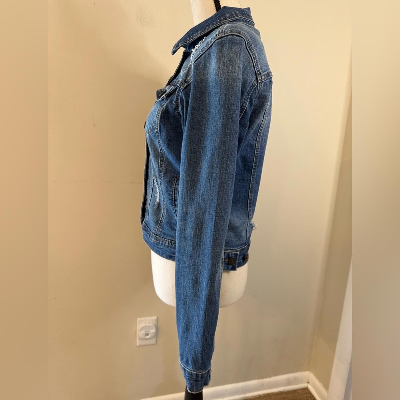 Other ENJEAN denim jeans jacket distressed medium wash stretch SM Size S / US 4 / IT 40 - 3 Thumbnail