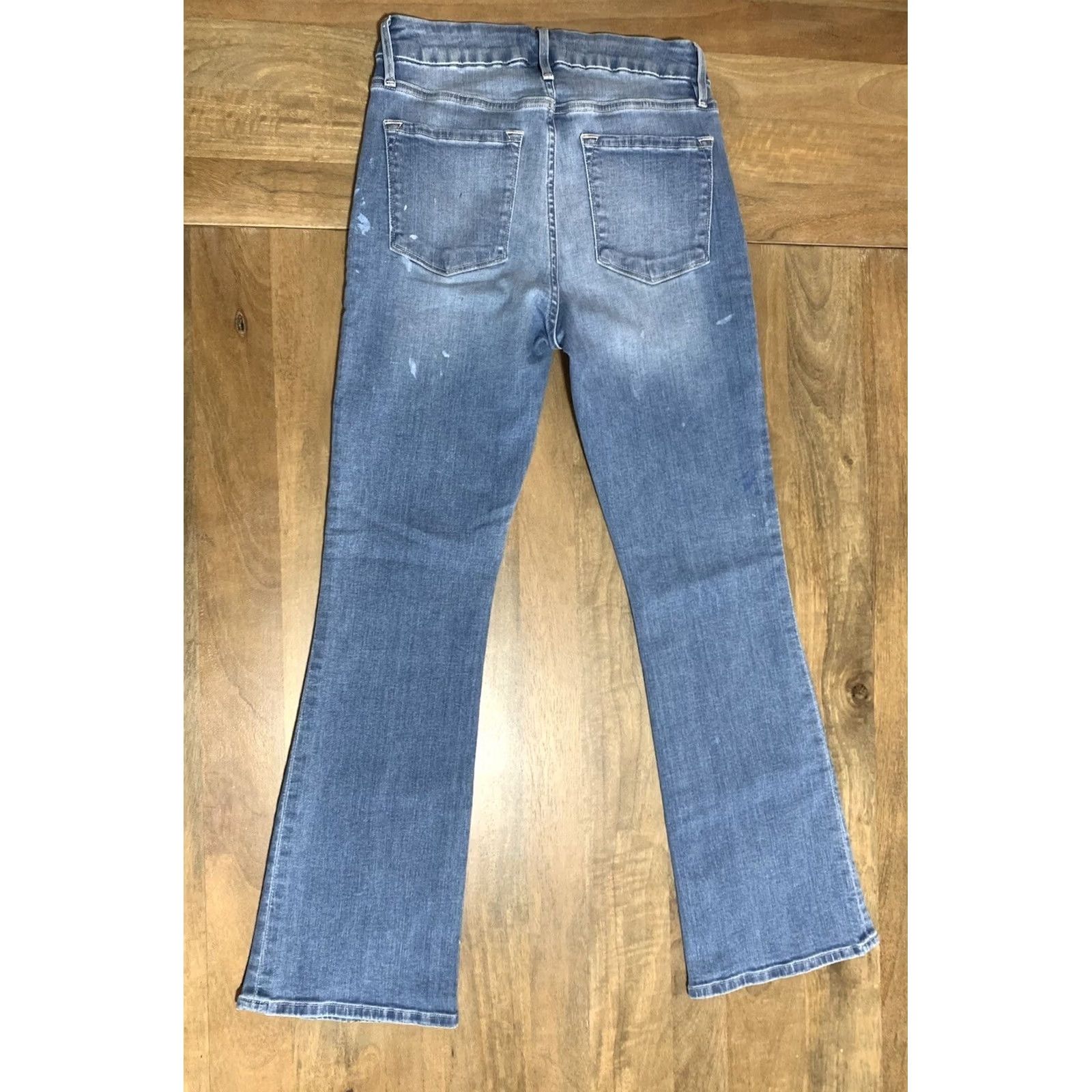 Frame FRAME Jeans Le Crop Flared Mini Boot Women 24x27 Paint Splatter Stretch Mid Rise Denim Cotton Blend Blue 27 Inseam Womens Jeans Size 42" / US 20 - 2 Thumbnail