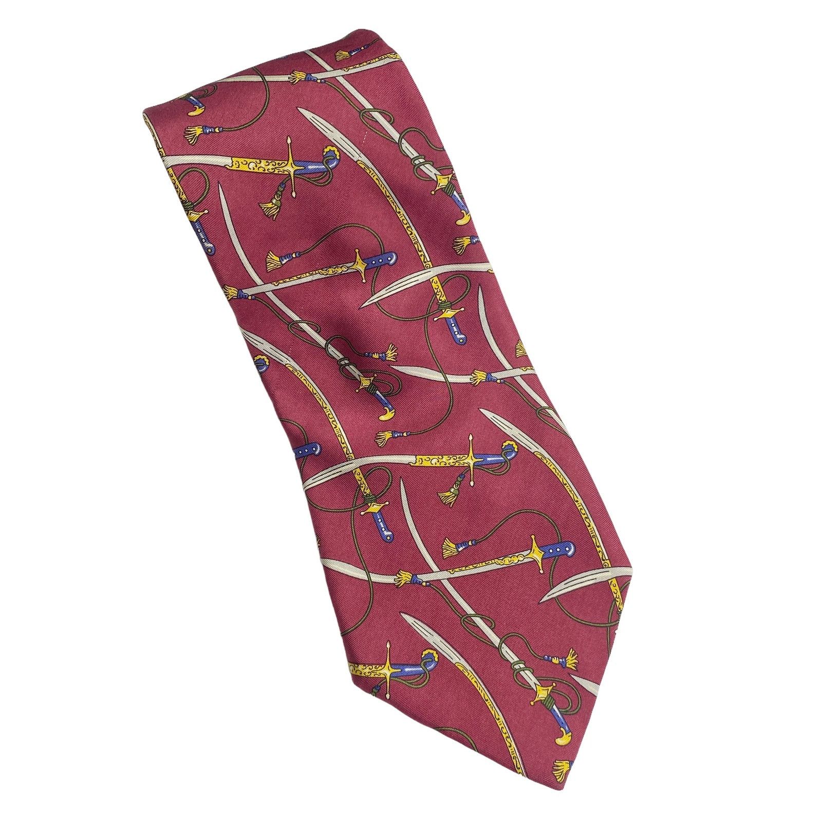 Lands' End Vintage Lands End Mens Red Sword Printed Silk Neck Tie Size ONE SIZE - 2 Thumbnail