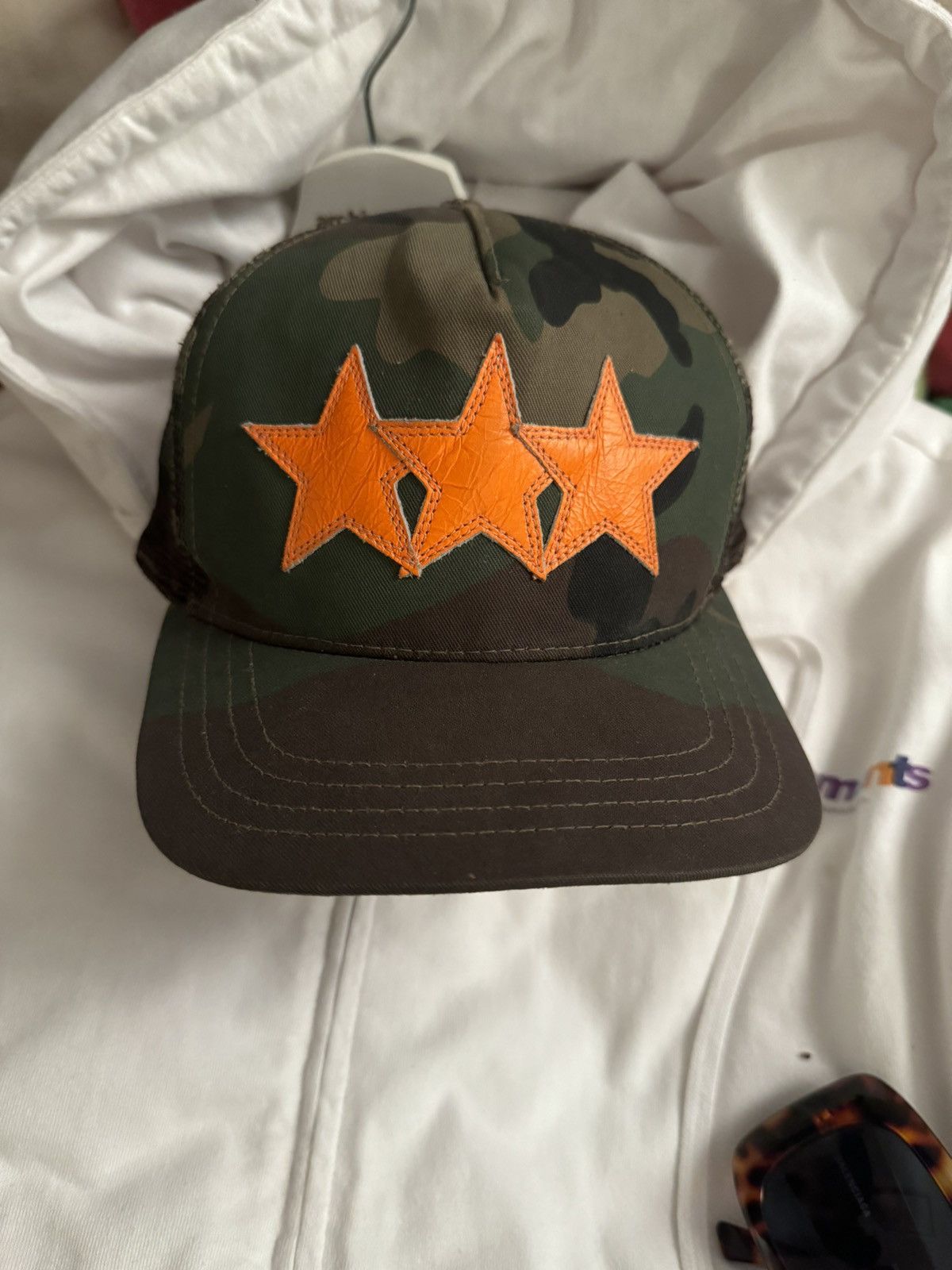 image of Chrome Hearts 3 Star Patch Snapback Hat in Camo, Men's