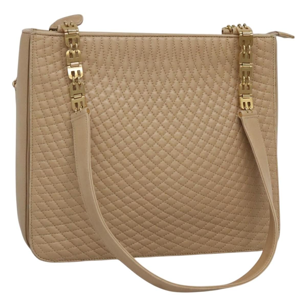 Bally Quilted Shoulder Bag Leather Beige Gold Auth Ba814 in Beige/Gold, Women's