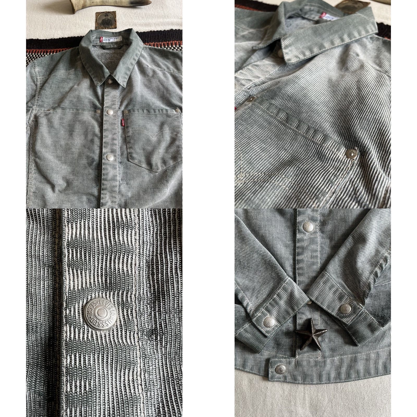 Levi's VINTAGE Levi's Engineered Jacket M Levi's Engineered Corduroy Trucker 38" Chest 2 Front Pockets Twisted 2001 USA Mens Green Brown Denim/Green Jacket Size US M / EU 48-50 / 2 - 8 Thumbnail