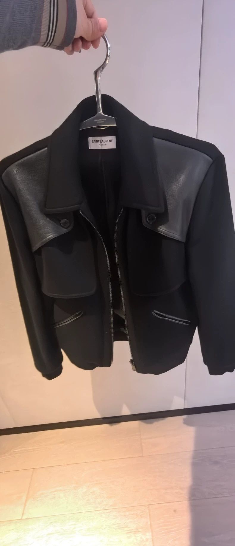 Saint Laurent Baseball Jacket with Leather Shoulders