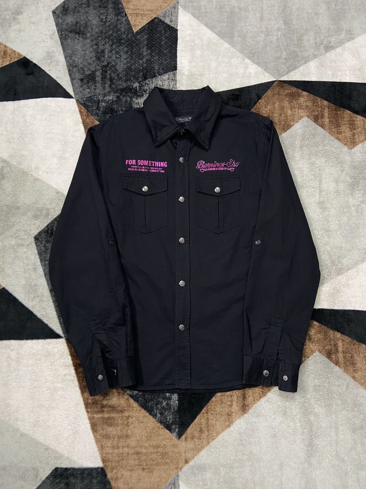 BERNINGS SHO Bernings Sho Rhinestone Skull Shirt Wired Collar Japan Rock Size L / US 10 / IT 46 - 2 Thumbnail