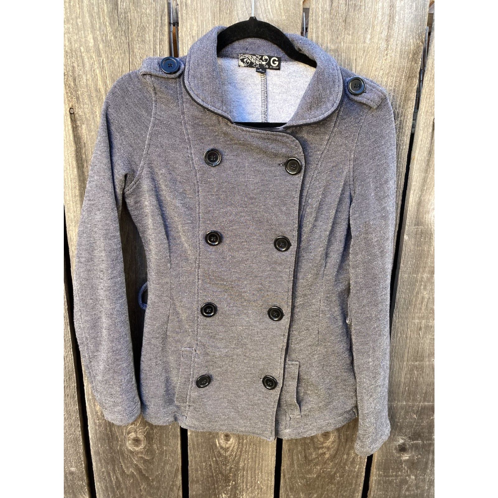 Guess VINTAGE? (no) Women GUESS Coat Gray Double Breast Pea Coat M Button Pockets Polyester Lined RN62136 Size M / US 6-8 / IT 42-44 - 2 Thumbnail