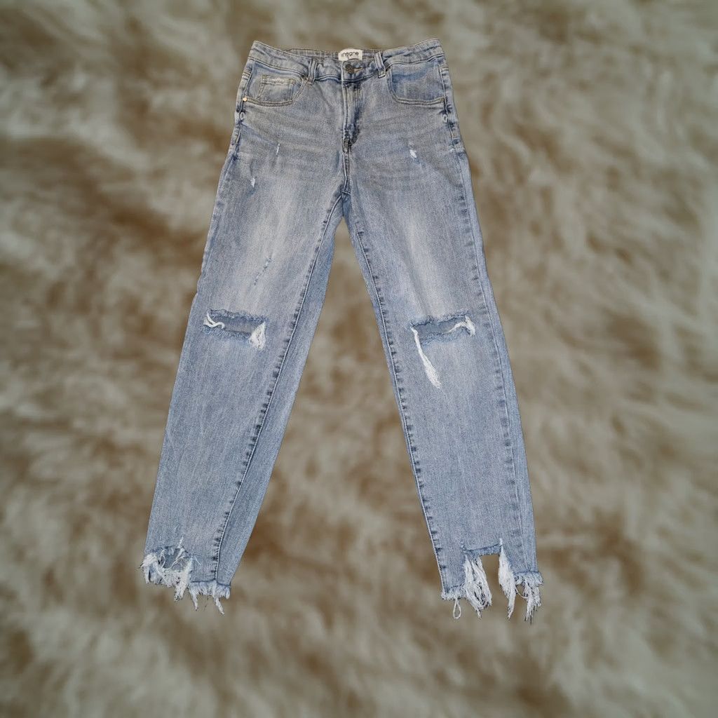 Denime Insane Gene Skinny Crop Jeans Juniors 13 Mid Rise Blue Denim Stretch Distressed Logo 5-Pocket Womens Size 34" / US 12 / IT 48 - 1 Thumbnail