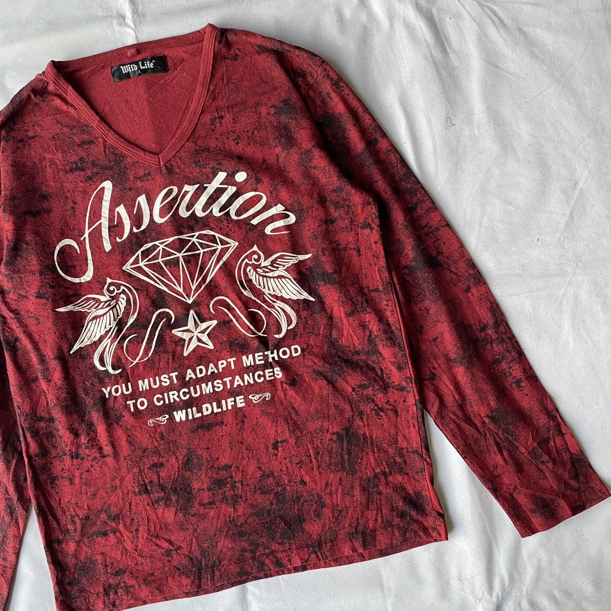 If Six Was Nine × Japanese Brand × Le Grande Bleu (L.G.B.) Bloody Tie Dye Assertion Diamond VNeck by Wild Life Tees Size US L / EU 52-54 / 3 - 4 Thumbnail