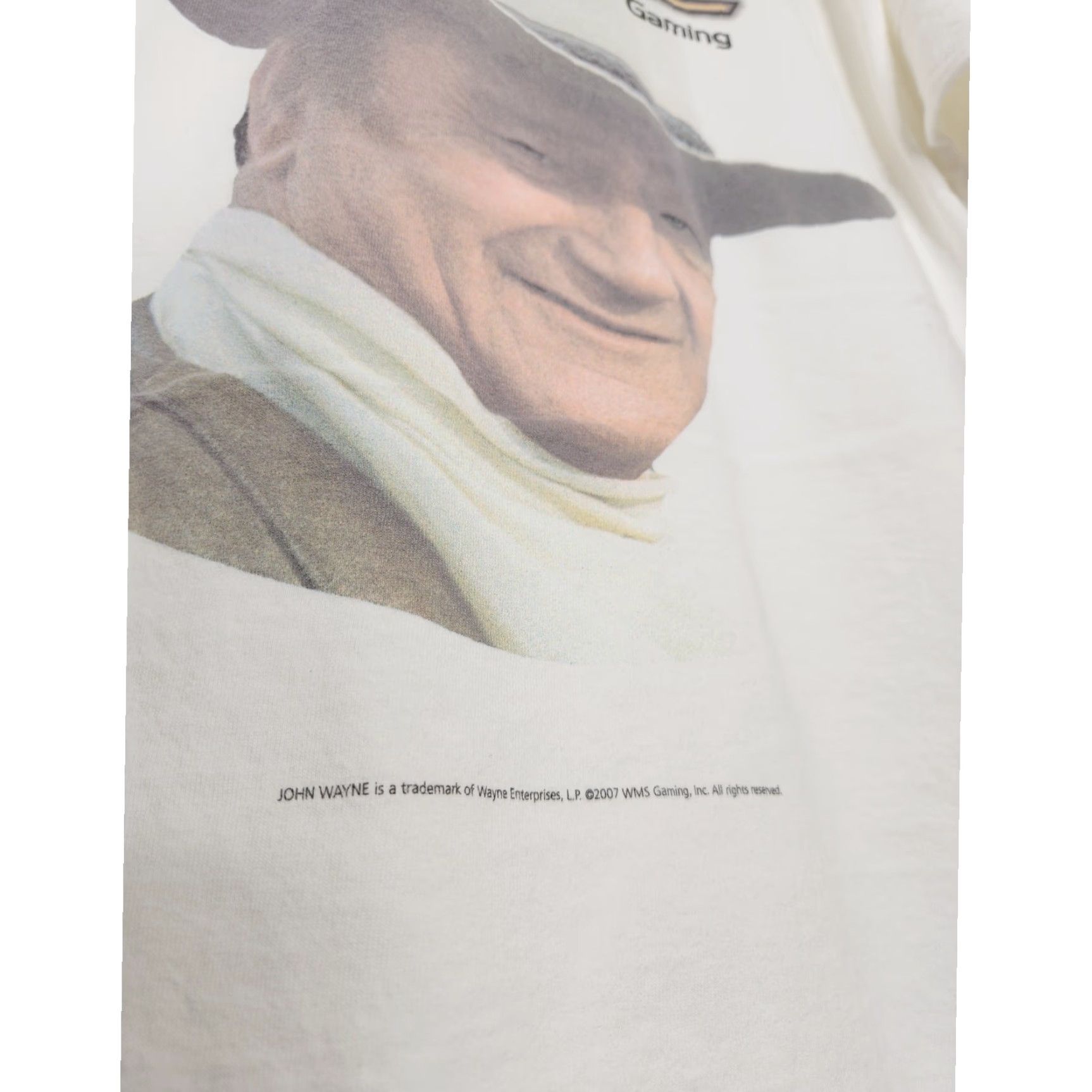 Gildan VINTAGE John Wayne Transmissive Reel Gaming Slots Double Sided Promo Shirt L Mens White Gildan Large Size US L / EU 52-54 / 3 - 6 Thumbnail