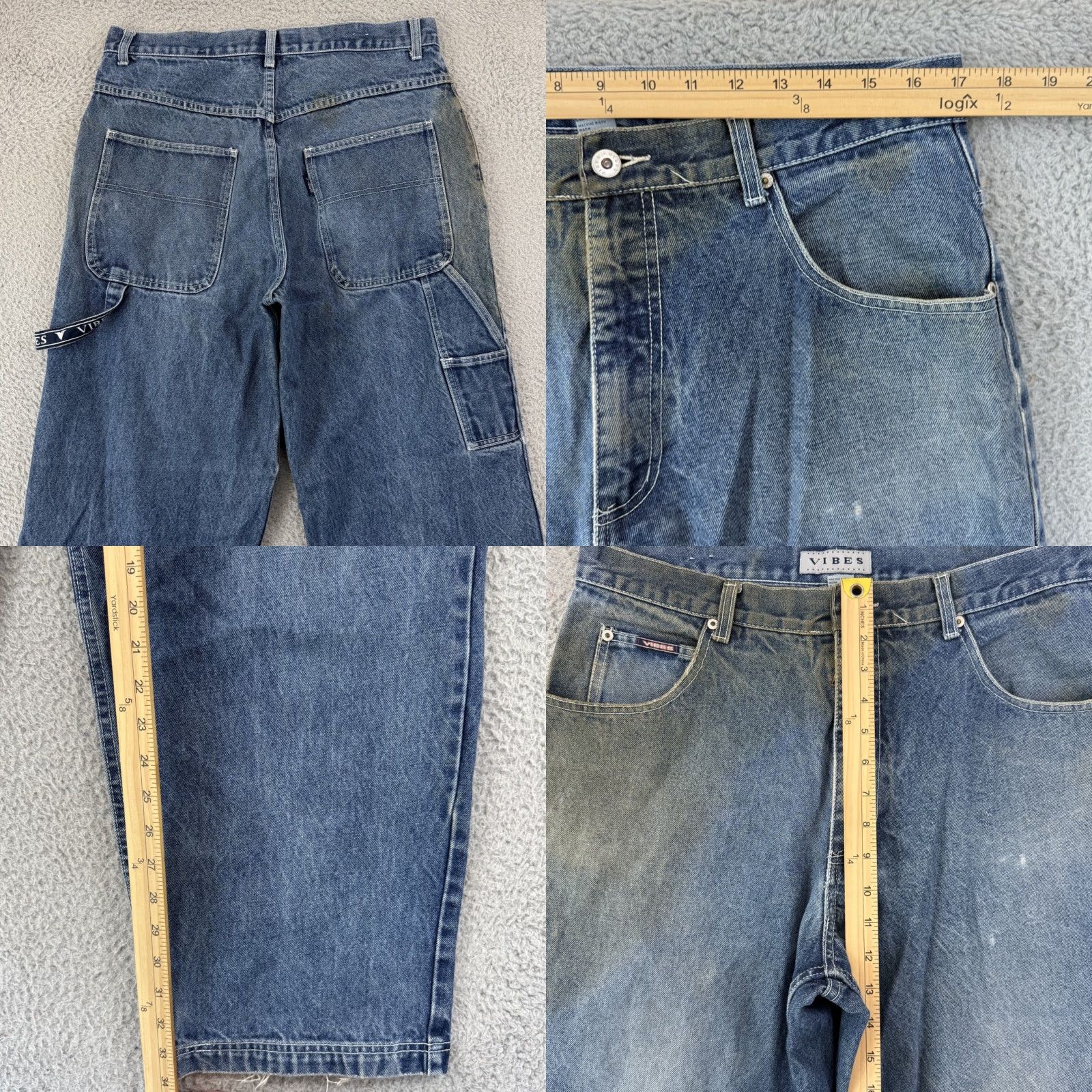 VIBE VINTAGE Vibes Jeans Mens 34x34 Carpenter Grunge Wide-Leg Baggy Loose Skate Y2K Size US 34 / EU 50 - 8 Thumbnail