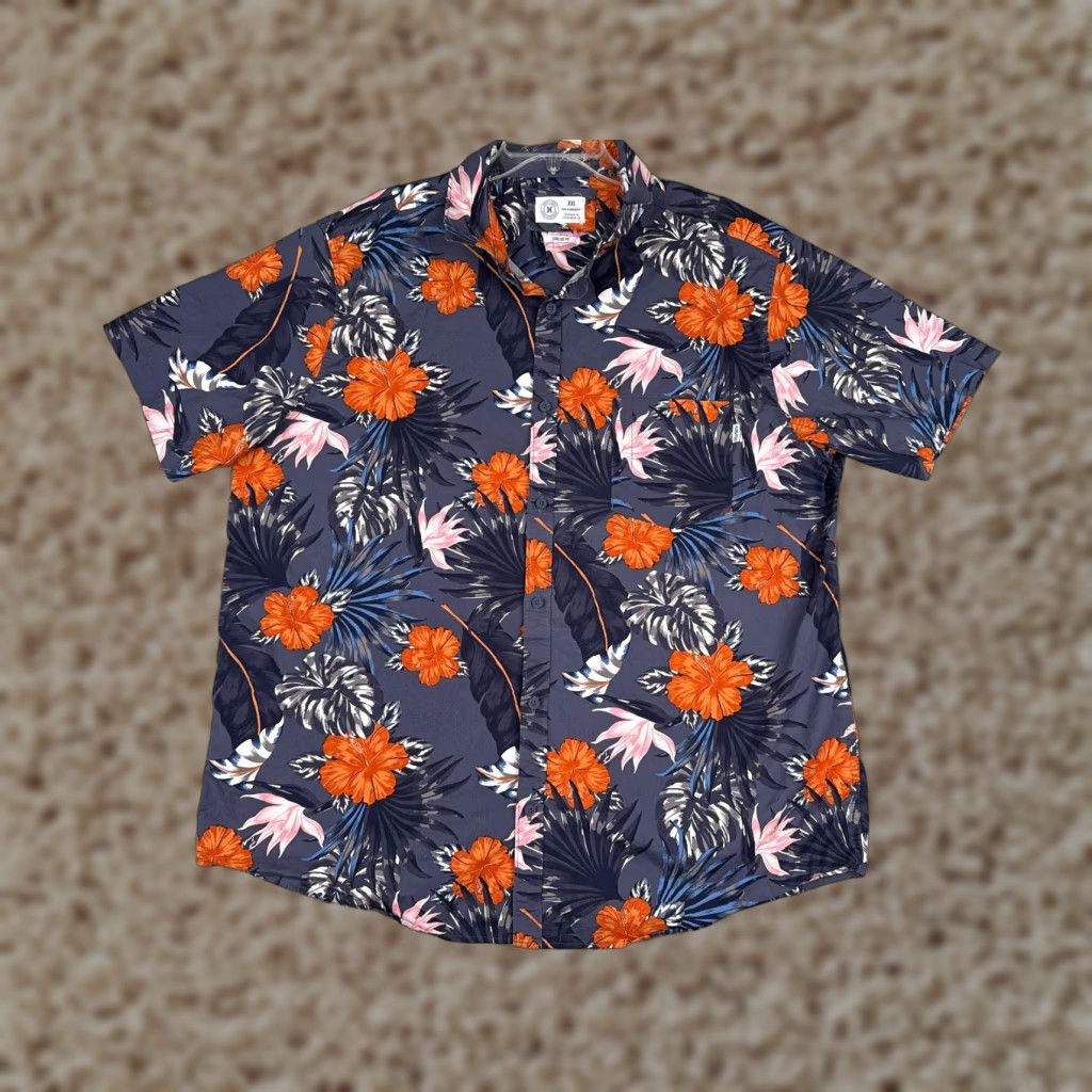 Hurley Hurley Shirt Men 2XL Button-Up Hawaiian Floral Blue Orange Pink Bird Of Paradise Casual Short Sleeve Size US XXL / EU 58 / 5 - 1 Thumbnail