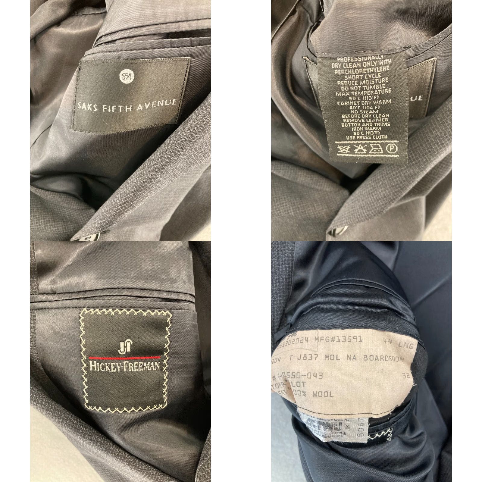 Avenue Hickey Freeman Suit Jacket Mens Gray Wool Check 44 Long Size 44R - 8 Thumbnail