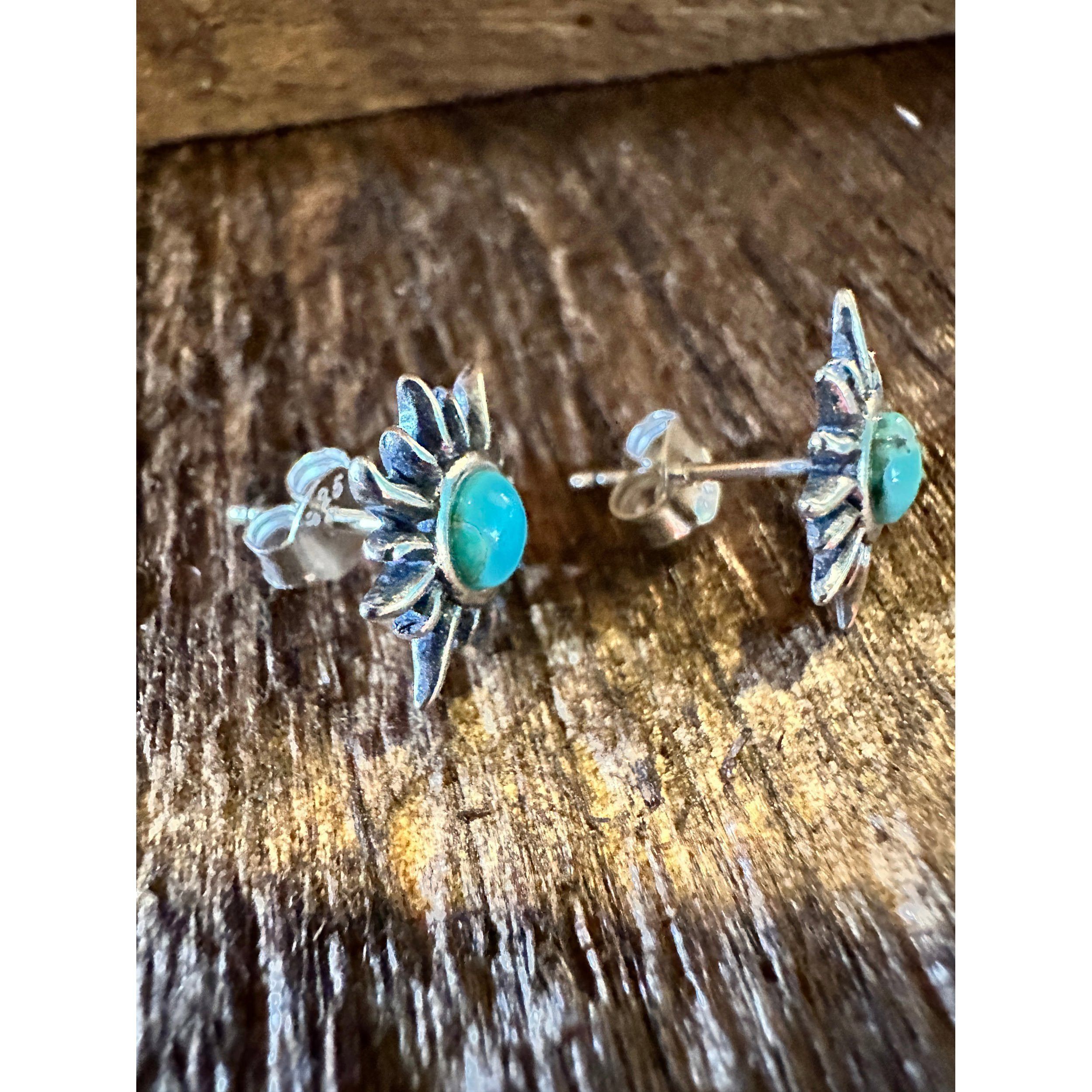Other Navajo Sunburst Turquoise Earrings in Sterling Silver - Eleg Size ONE SIZE - 6 Thumbnail