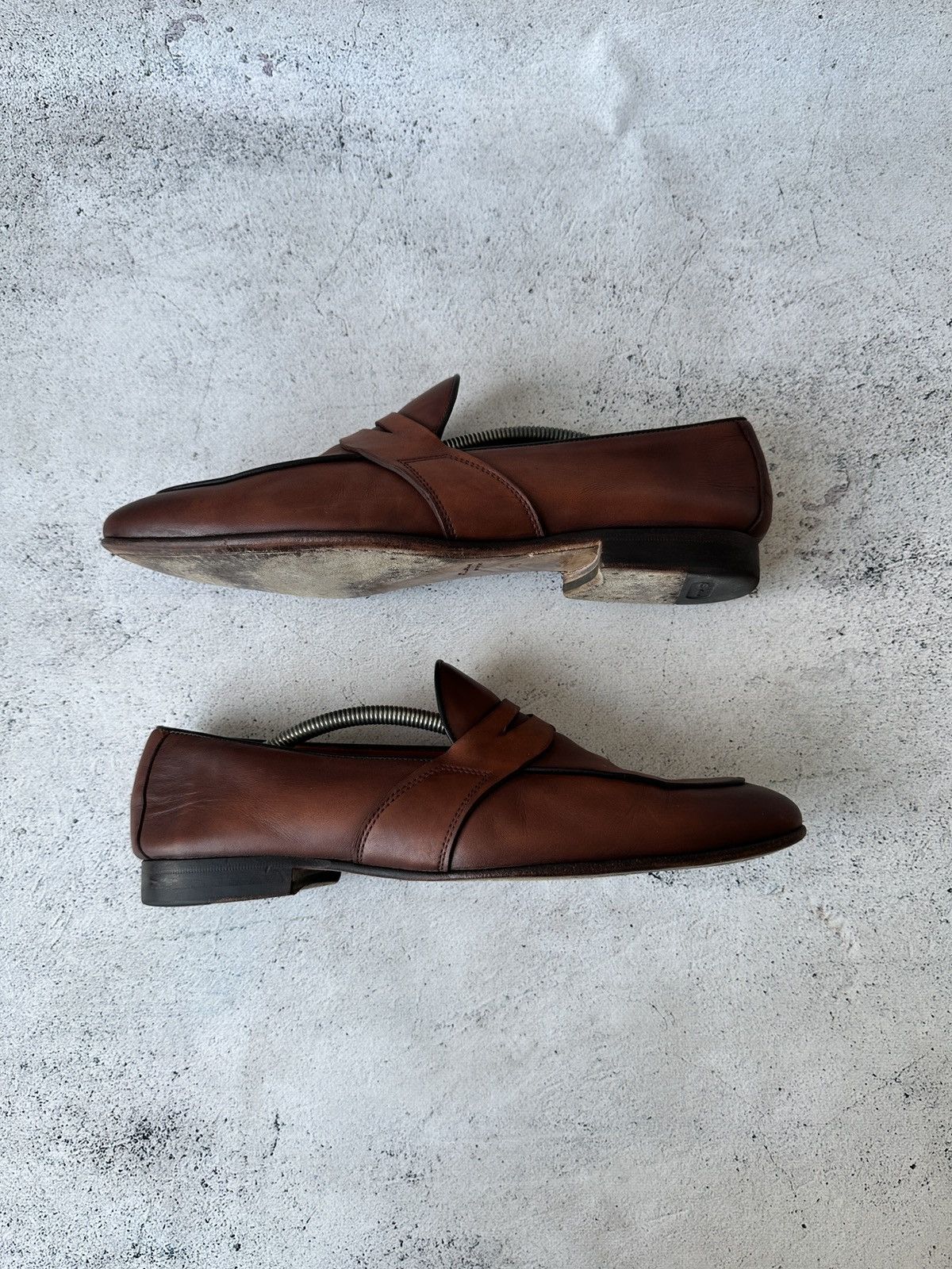 Santoni Santoni Loafers Brown Leather Penny Slip-On Dress Shoes Size US 9.5 / EU 42-43 - 6 Thumbnail