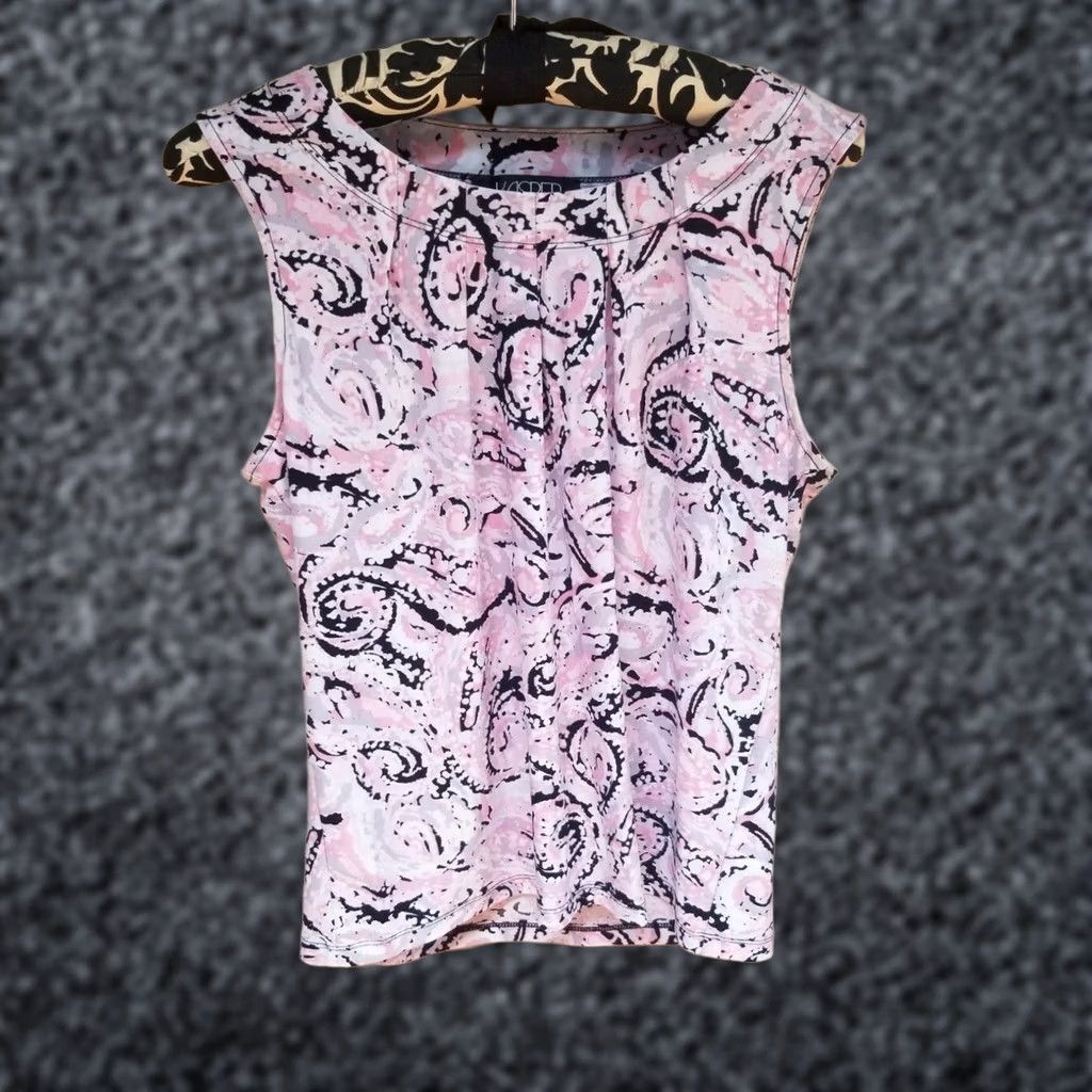 Kasper Kasper Womens Small Petite Sleeveless Pleat Neck Paisley Knit Cami/Tank Top Pink Size S / US 4 / IT 40 - 1 Thumbnail