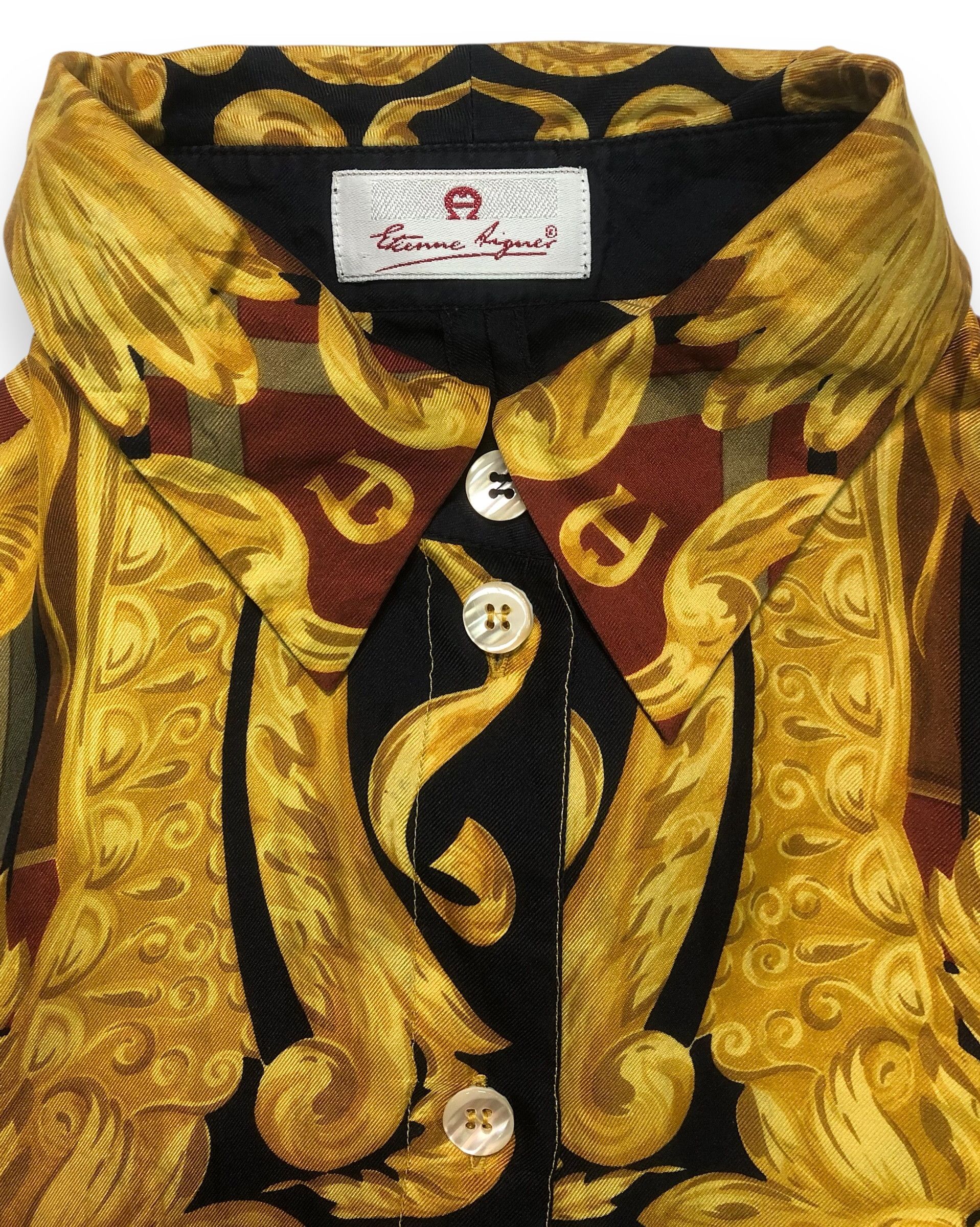 Etienne Aigner 80s Etienne Aigner Silk Goldie Baroque Prints. Size S / US 4 / IT 40 - 3 Thumbnail