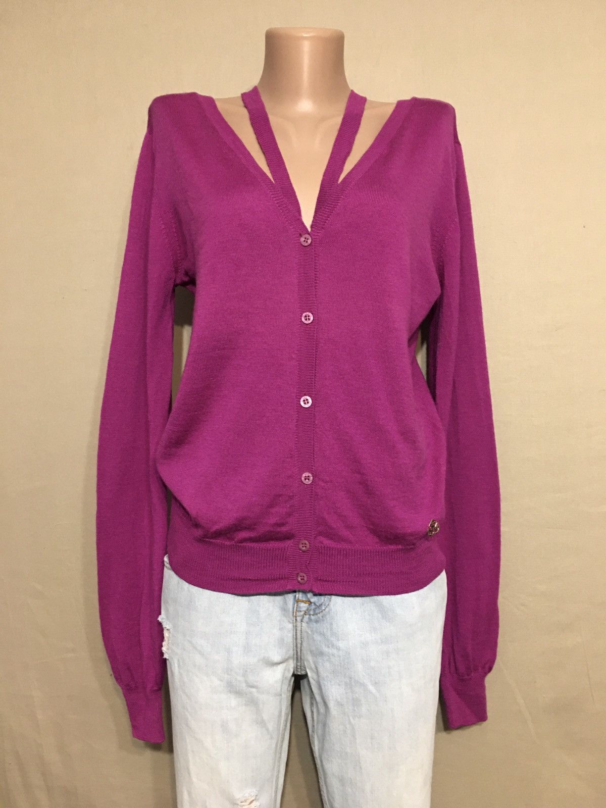 image of Frankie Morello Milan Purple Wool Designer Sweater Size L, Women's