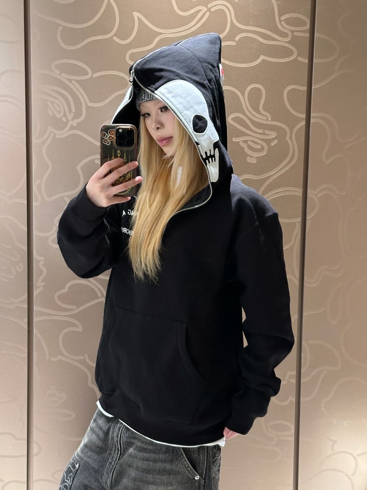 BAPE X NBHD TWO FACE HALF ZIP PULLOVER HOODIE