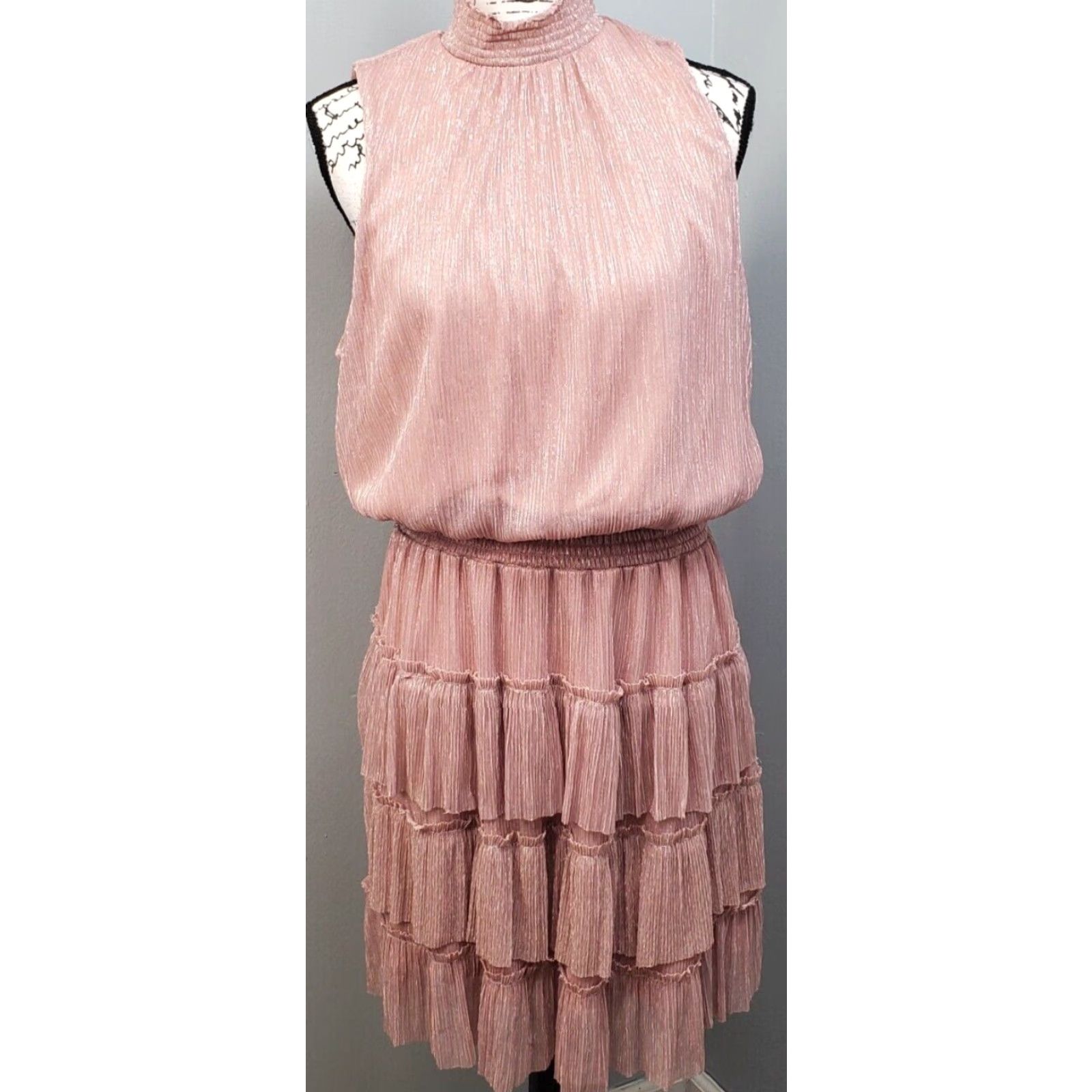 Vintage MSK Shift Dress Womens Size 1X Pink Sparkly Metallic Smocked Sleeveless Dress Size XL / US 12-14 / IT 48-50 - 2 Thumbnail