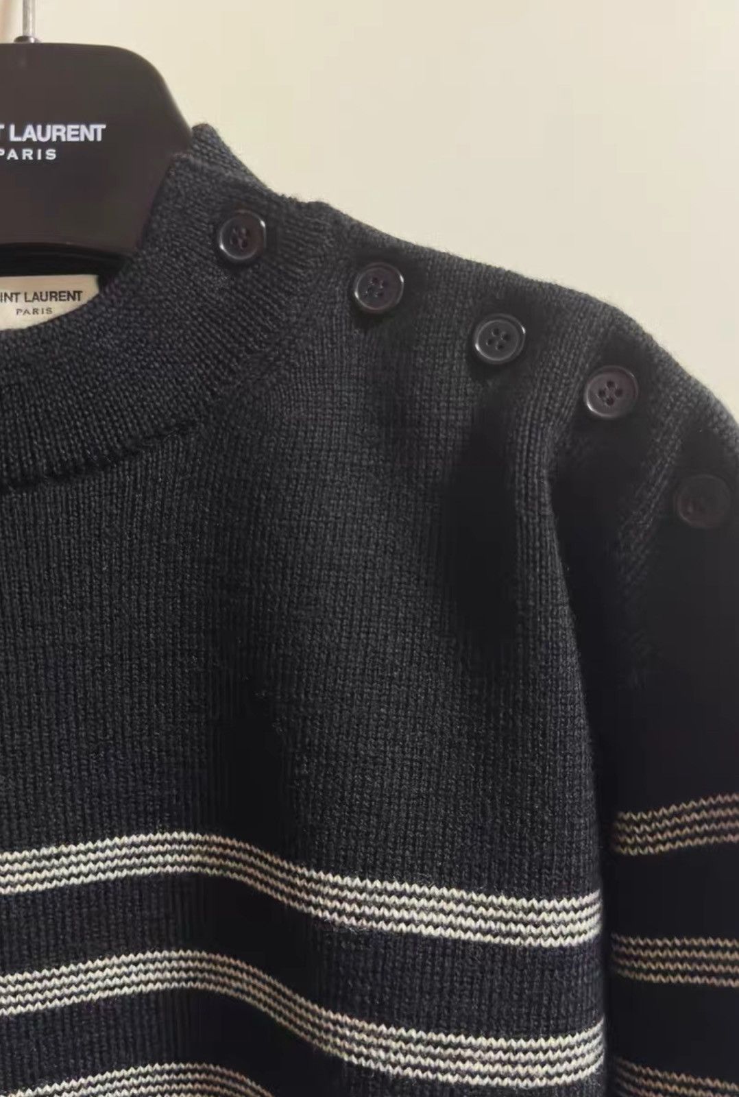 Saint Laurent Paris Saint Laurent 2016FW Black Striped Shoulder Button Wool Knit Size US S / EU 44-46 / 1 - 3 Thumbnail