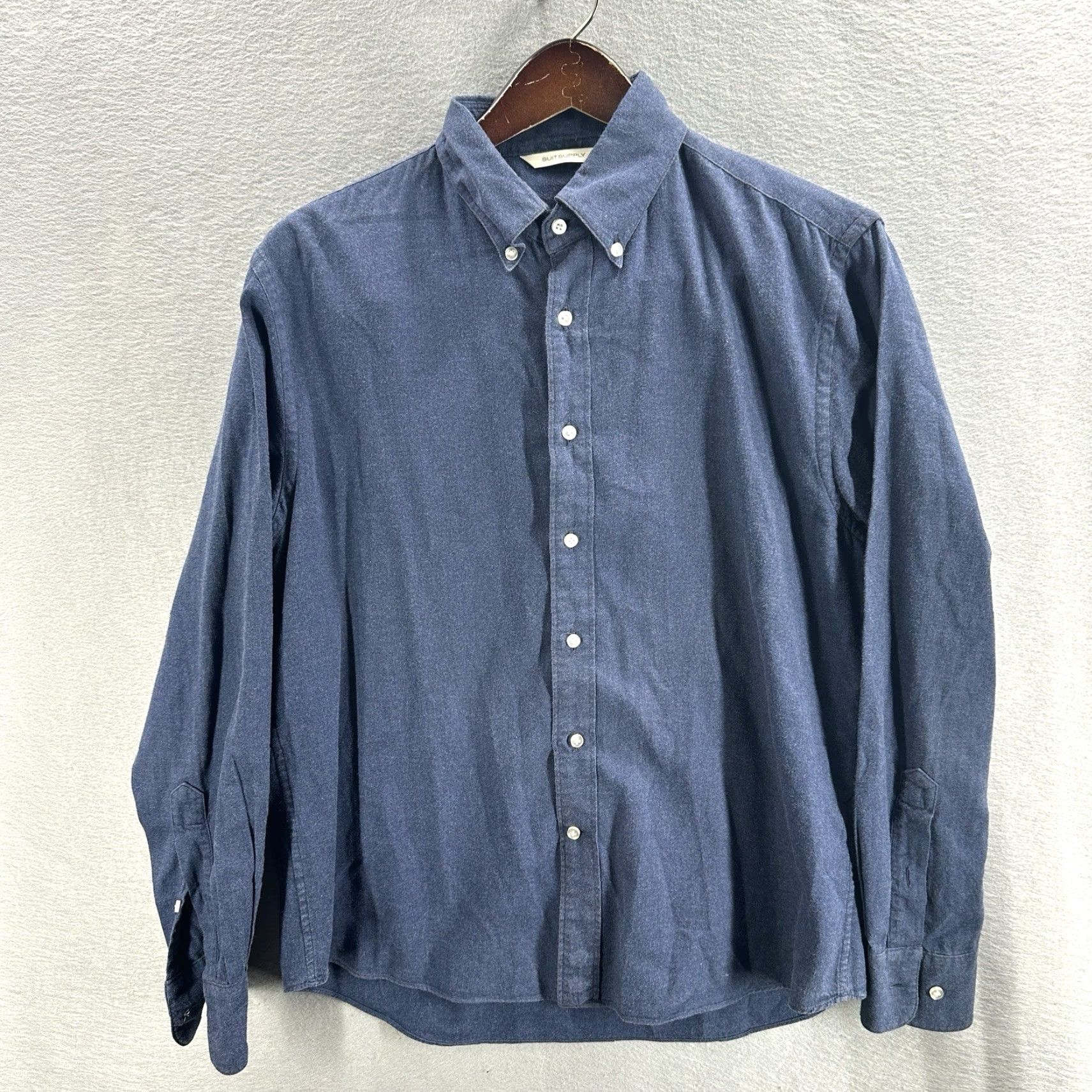 Suitsupply Suitsupply Blue Flannel Dress Shirt Mens Small Button Down Cotton Preppy Shirt Blue 90s? Size 36R - 2 Thumbnail