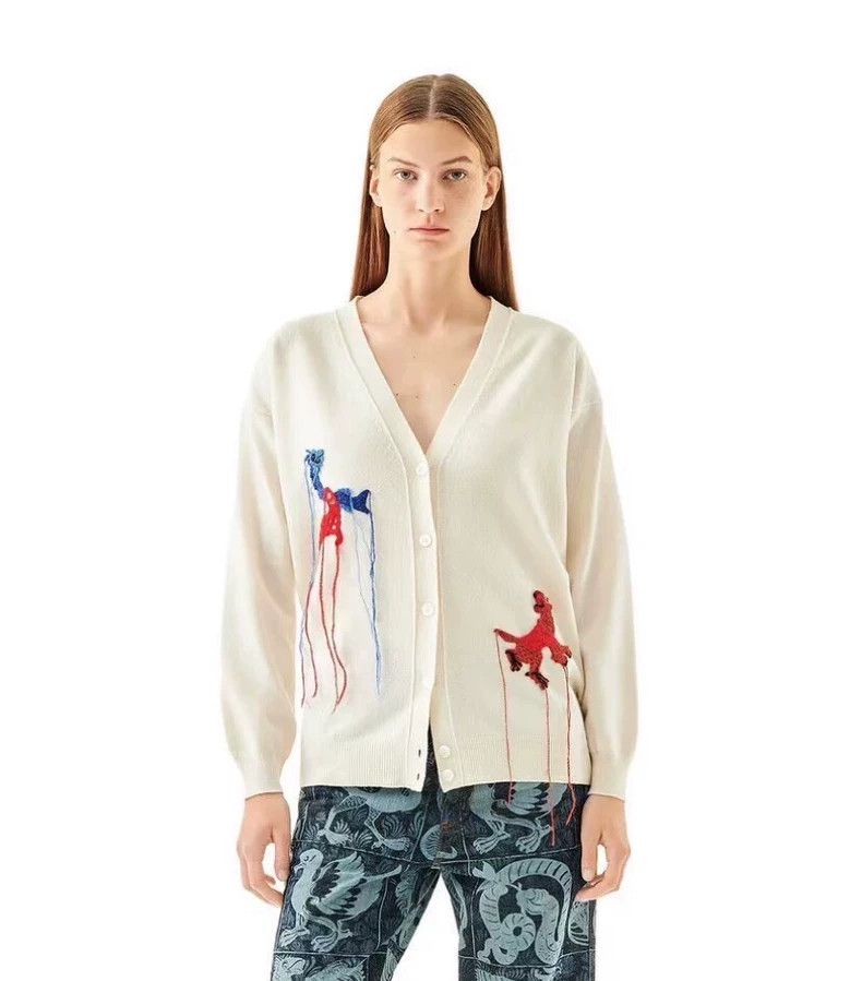 Loewe Loewe Mossy logo embroidered wool V-neck cardigan coat Size XS / US 0-2 / IT 36-38 - 8 Thumbnail