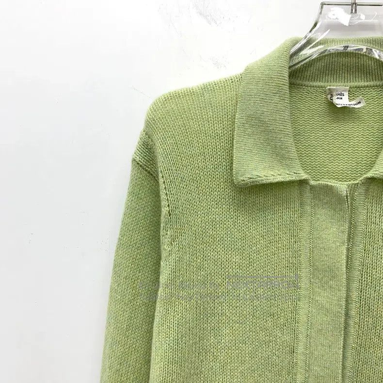 Hermes Hermes 25 light green cashmere lapel long-sleeved knit car Size S / US 4 / IT 40 - 3 Thumbnail