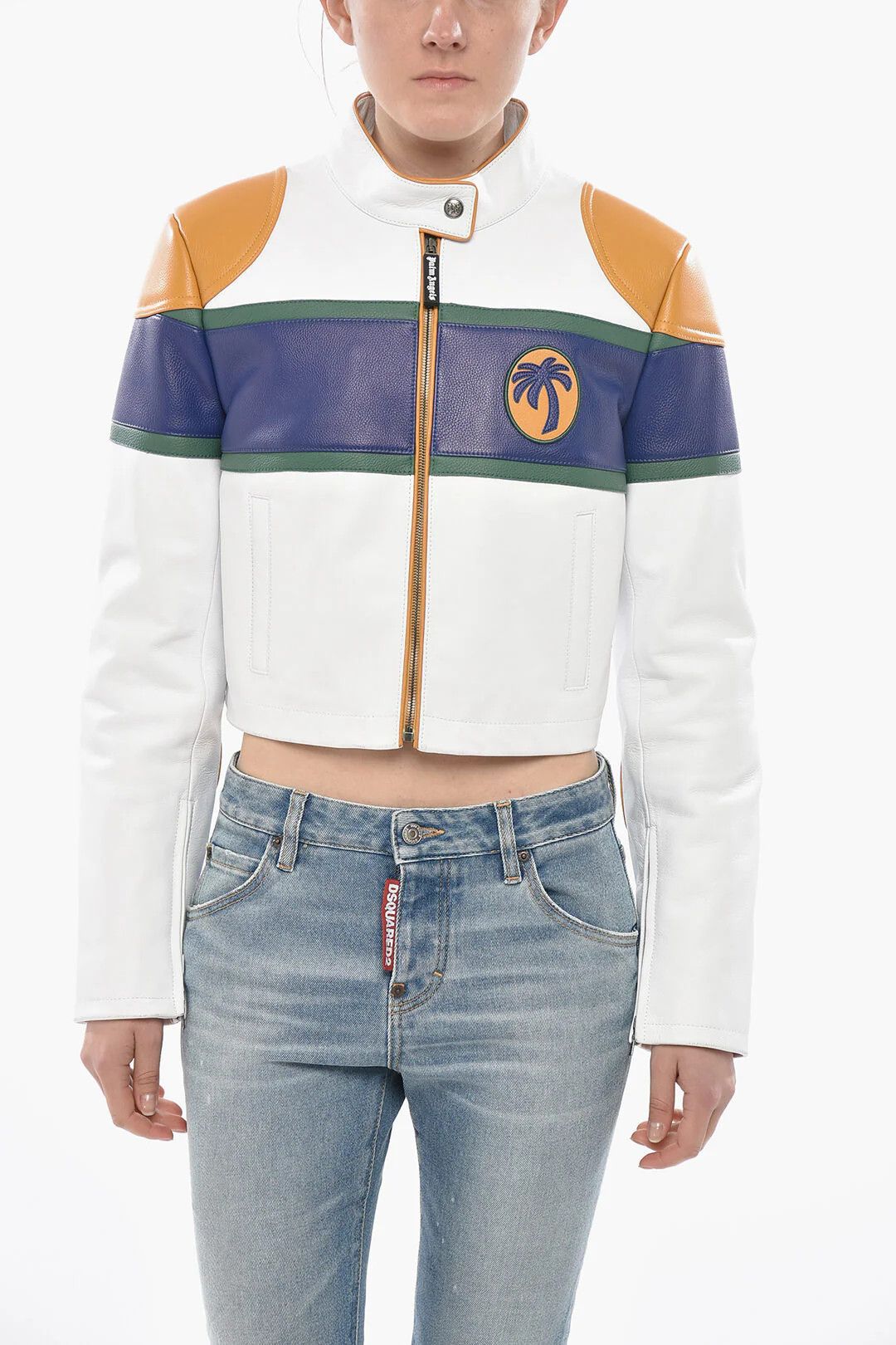 Palm Angels og1mm0326 Cropped Leather Jacket in Multicolor Size M / US 6-8 / IT 42-44 - 1 Thumbnail