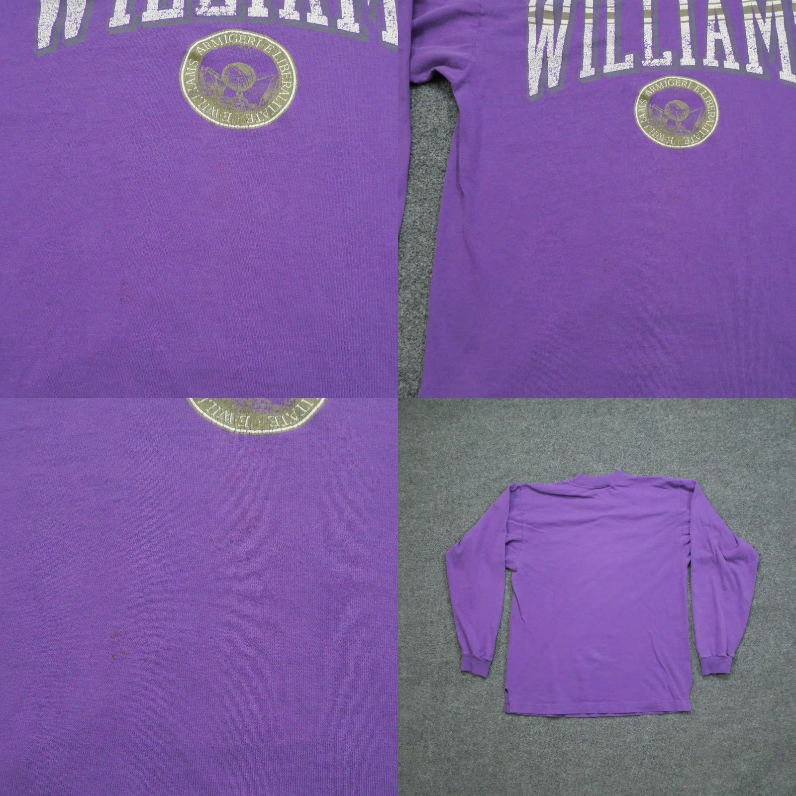Vintage VINTAGE Williams College T Shirt Mens 90s Purple Cotton Crew Neck Long Sleeve Small Oversized Faded 1990s Gear For Sports Clothing Size US S / EU 44-46 / 1 - 9 Thumbnail