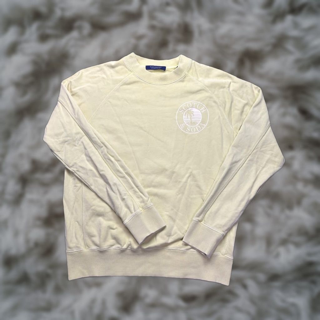 Scotch & Soda Scotch & Soda Sweatshirt Crewneck Mens Medium Cream Palm Logo Amsterdam Graphic Print Pullover Raglan Long Sleeve Knit Cotton Vintage No Size US M / EU 48-50 / 2 - 1 Thumbnail