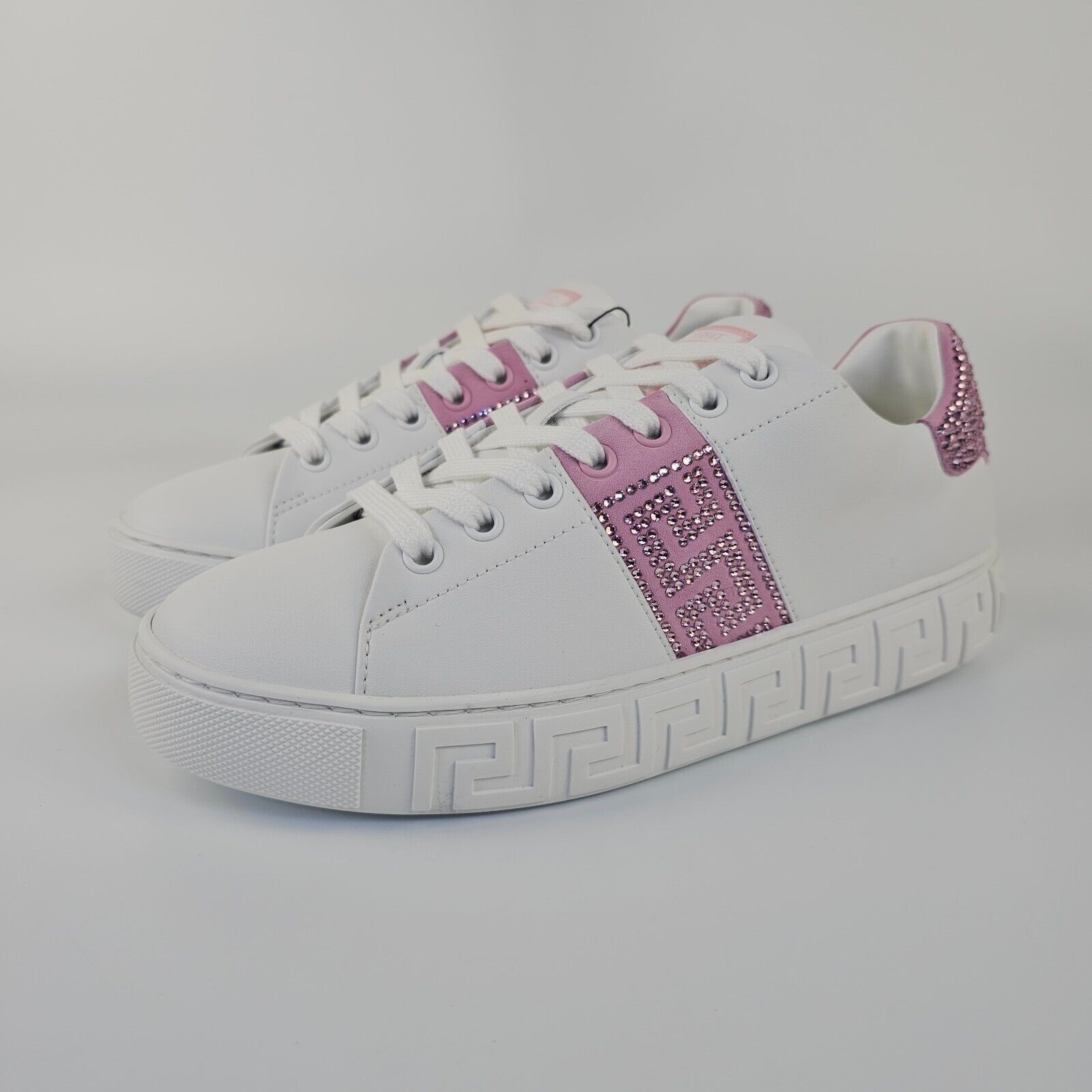 Versace Greca Women's White/Pink Crystals Sneakers New
