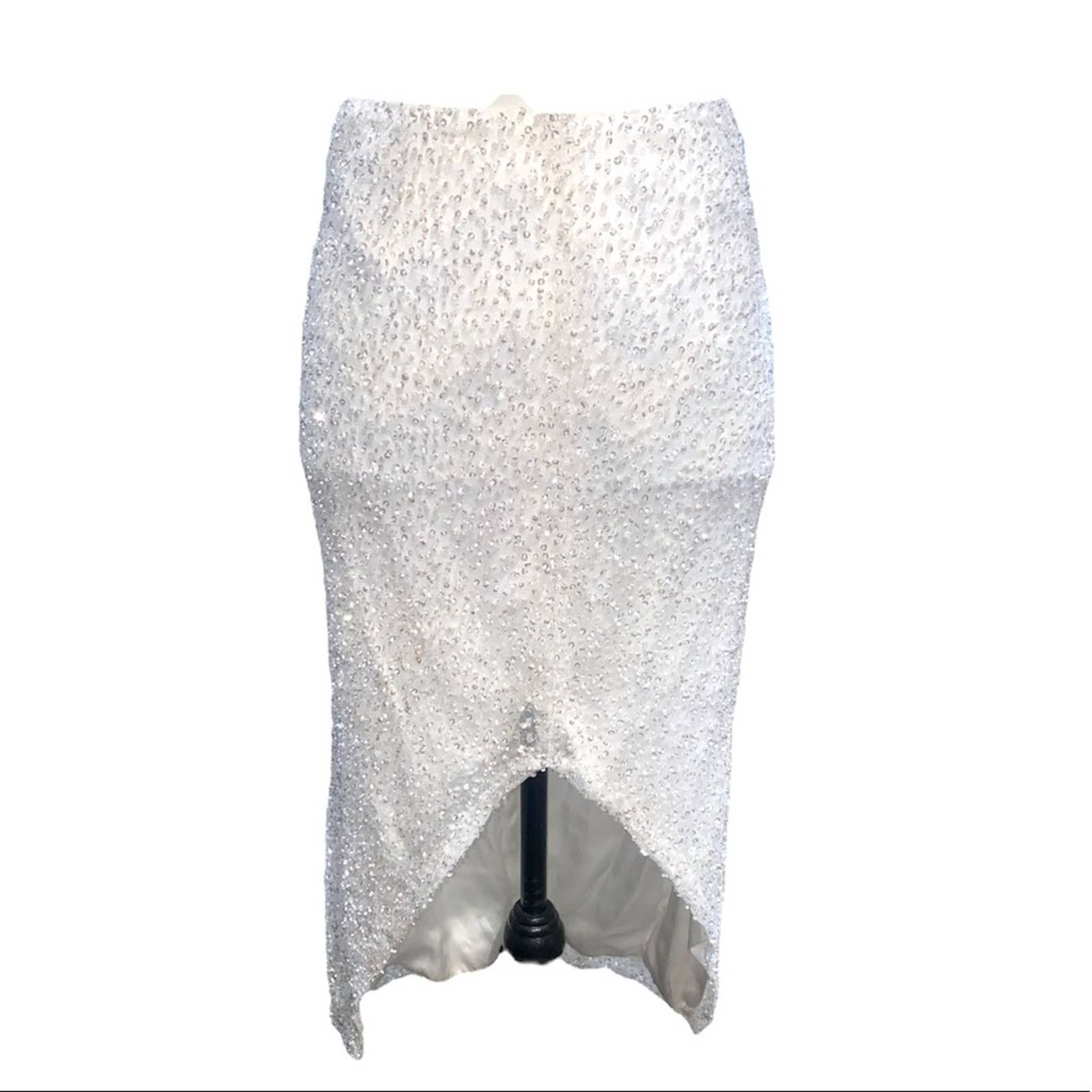 image of Carol Hannah Embroider Beaded Crystals Sequins Skirt Sz.4 in White, Women's (Size 26)