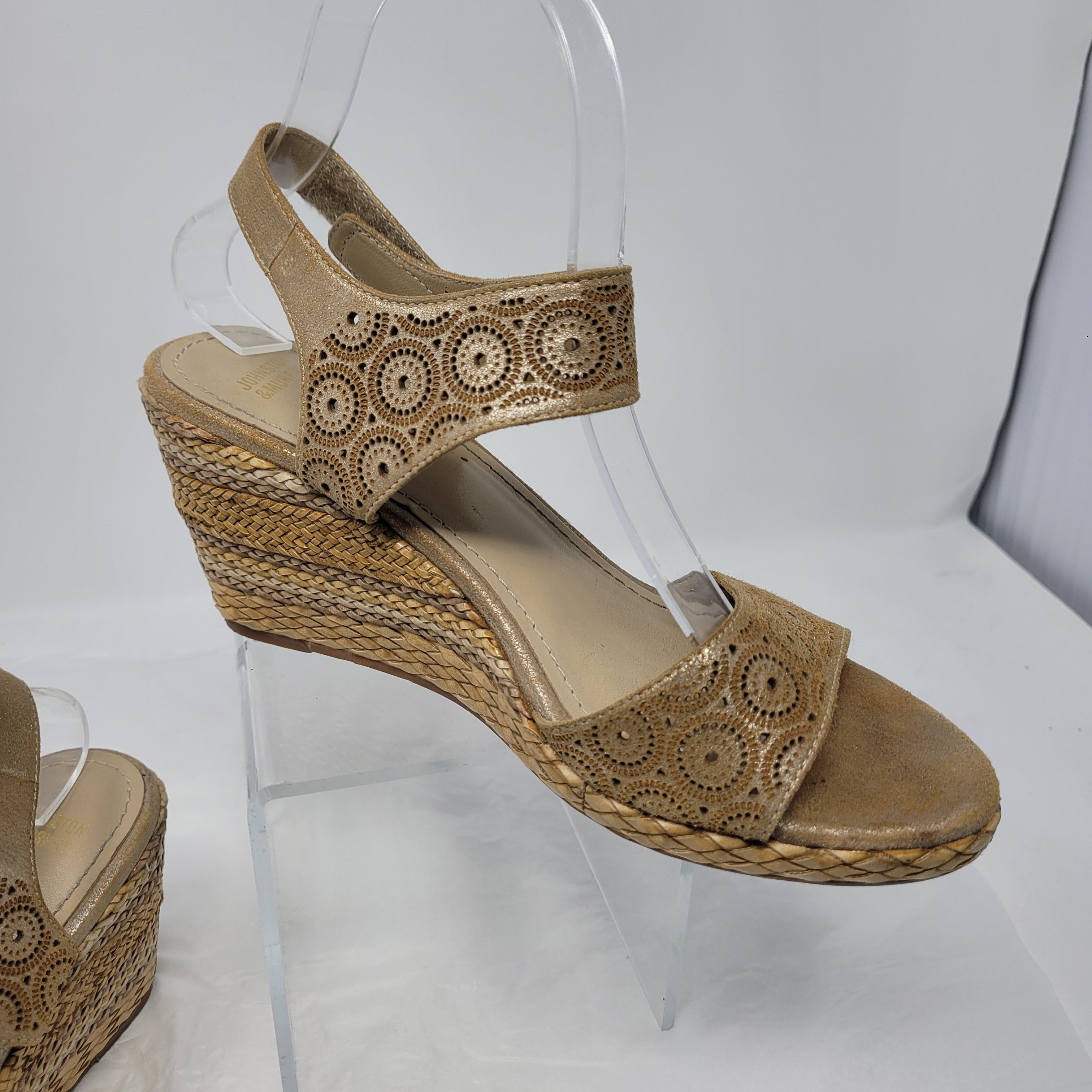 Johnston & Murphy Leather Gold Metallic Georgiana Wedge Sz 8 Espadrille Boho Size US 8 / IT 38 - 13 Thumbnail