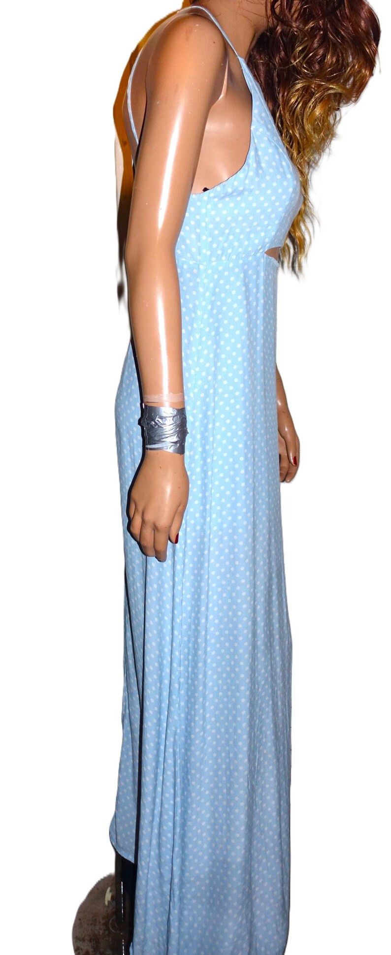Vintage Baby Blue White Polka Dot Cut Out Maxi Dress S Size S / US 4 / IT 40 - 7 Thumbnail