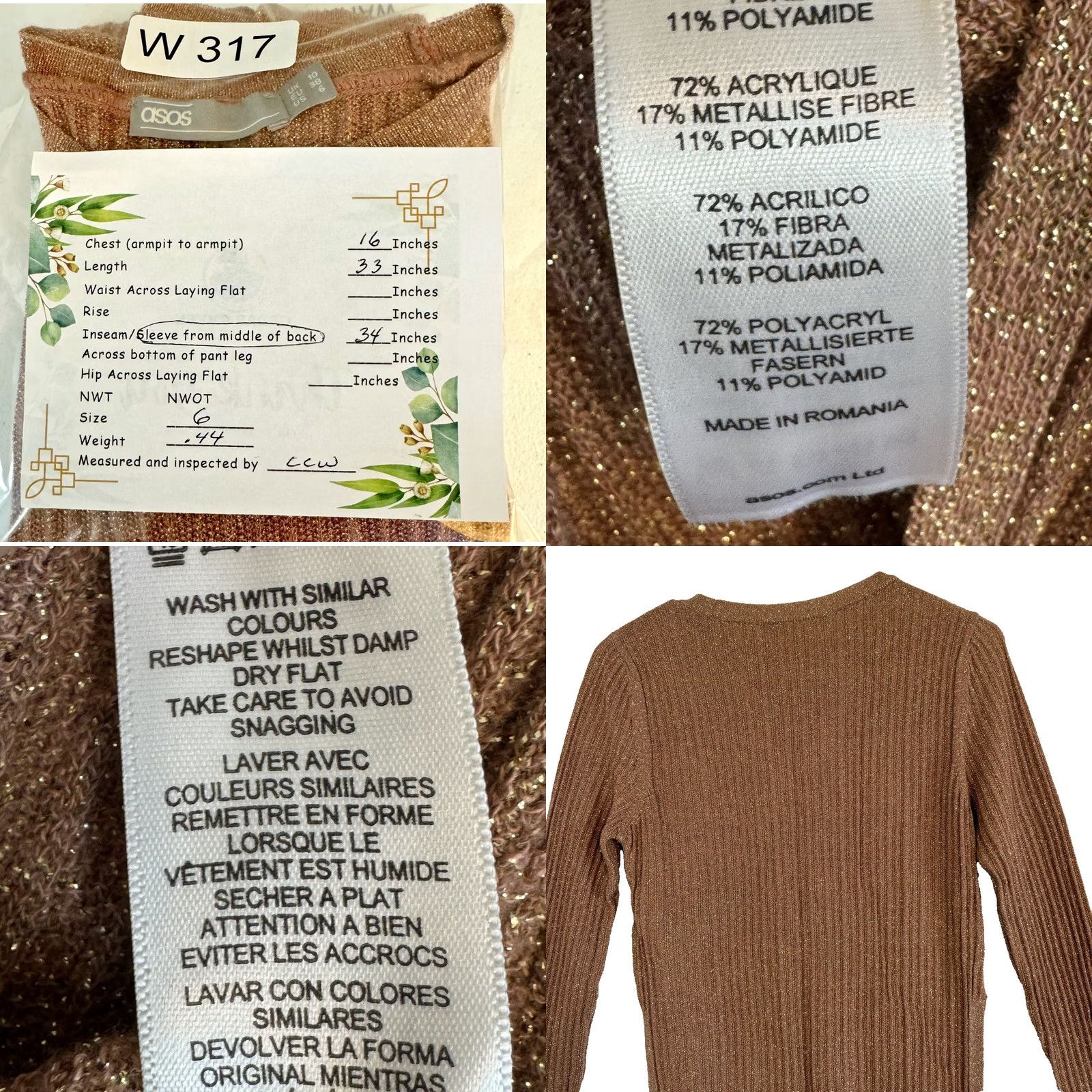 Asos ASOS Tunic Sweater Women’s 6 Brown Copper Sparkle Ribbed Pullover Acrylic W 317 Size M / US 6-8 / IT 42-44 - 8 Thumbnail