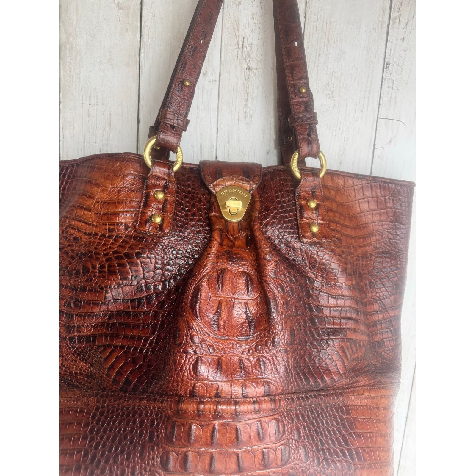 BRAHMIN Brahmin Melbourne Pecan Cro embossed Large shoulder bag Size ONE SIZE - 3 Thumbnail