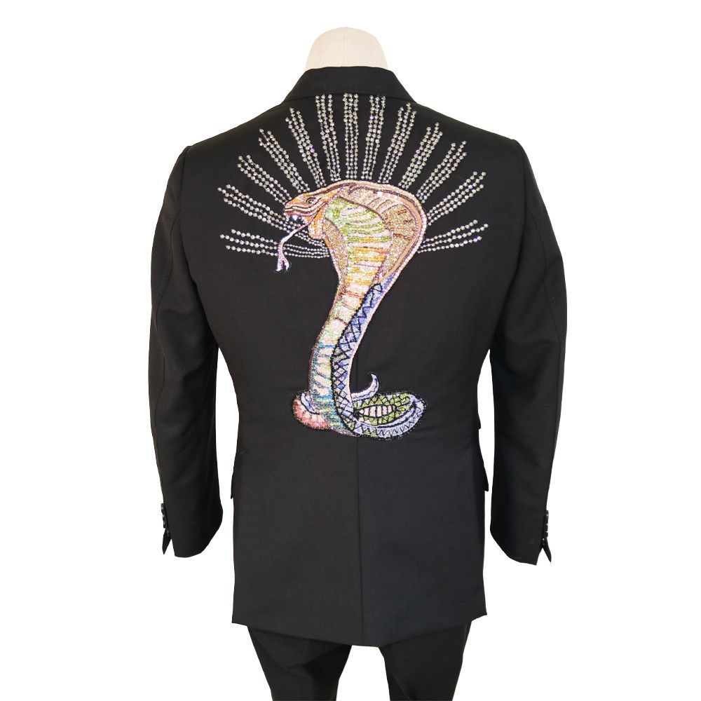 Gucci Gucci Black Jeweled Cobra Embroidered Mohair-Wool Suit Set Size 48R - 2 Thumbnail