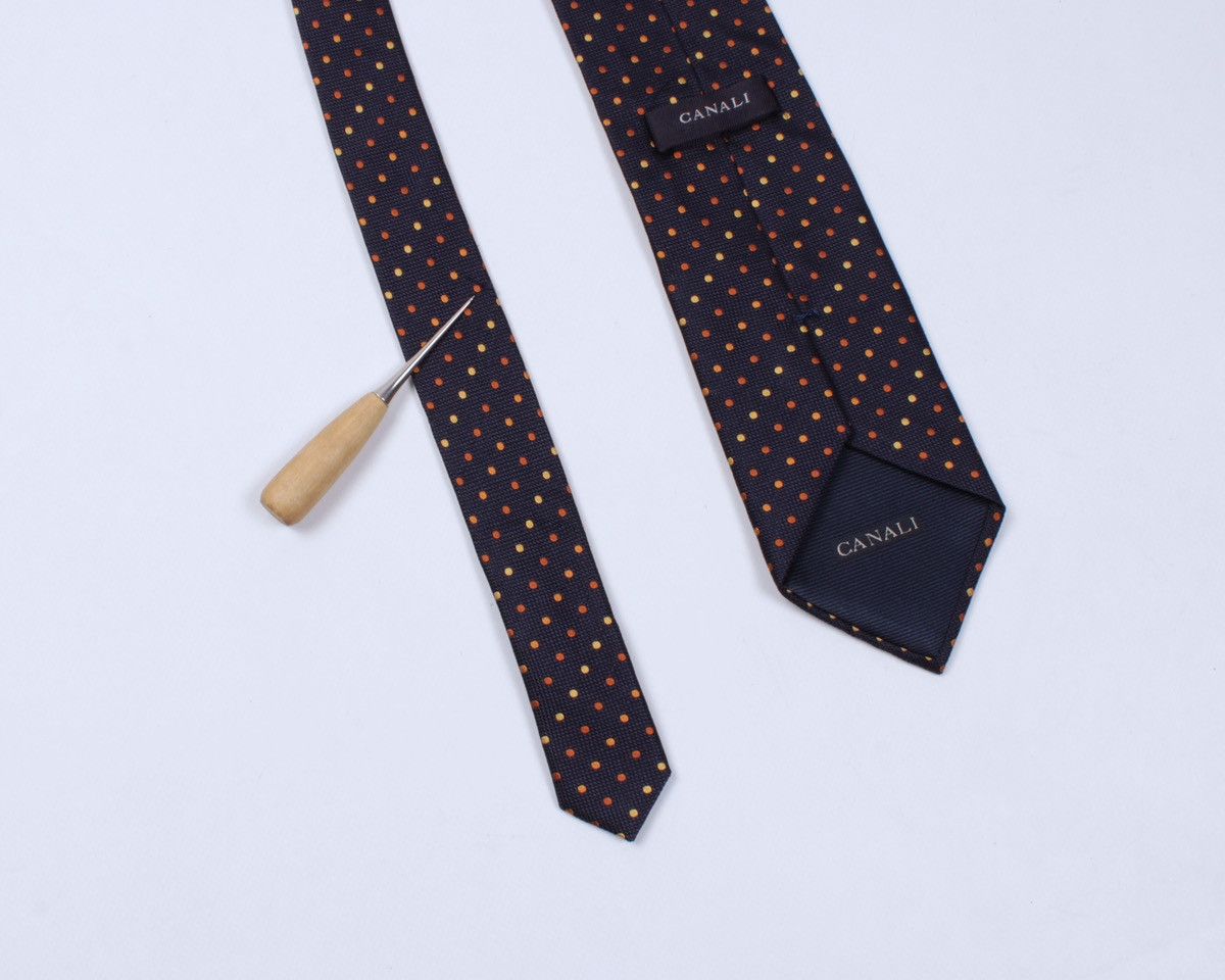 Canali × Designer CANALI Polka Dot Navy Blue Silk Tie Size ONE SIZE - 11 Thumbnail