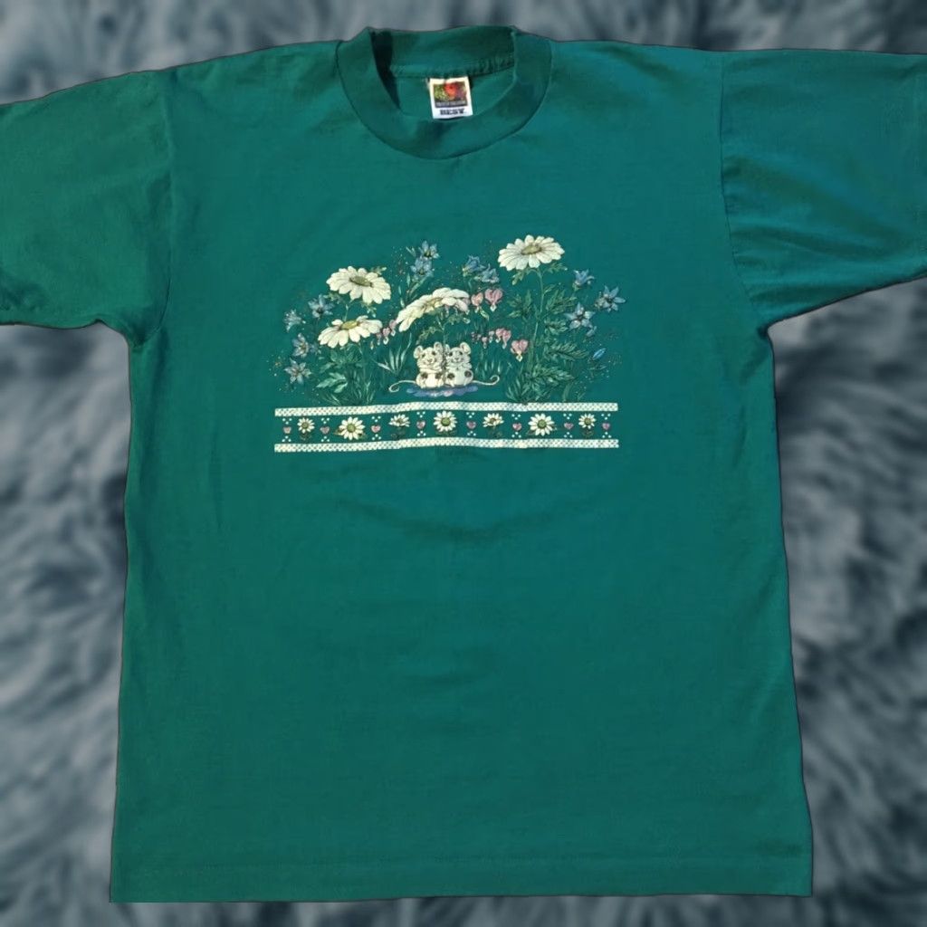 Fruit Of The Loom VINTAGE M Ice Flowers Shirt M USA Single Stitch Animals Art Mouse Nature Fun 80s 90s Size US M / EU 48-50 / 2 - 1 Thumbnail