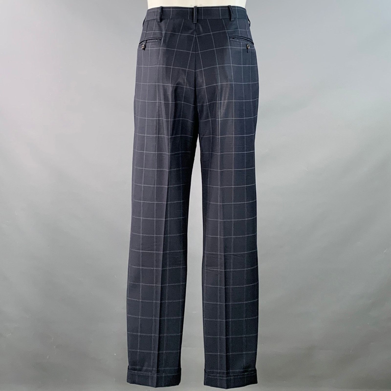 Polo Ralph Lauren Size 40 Regular Navy Grey Checkered Virgin Wool 3 Piece Suit Size 40R - 7 Thumbnail