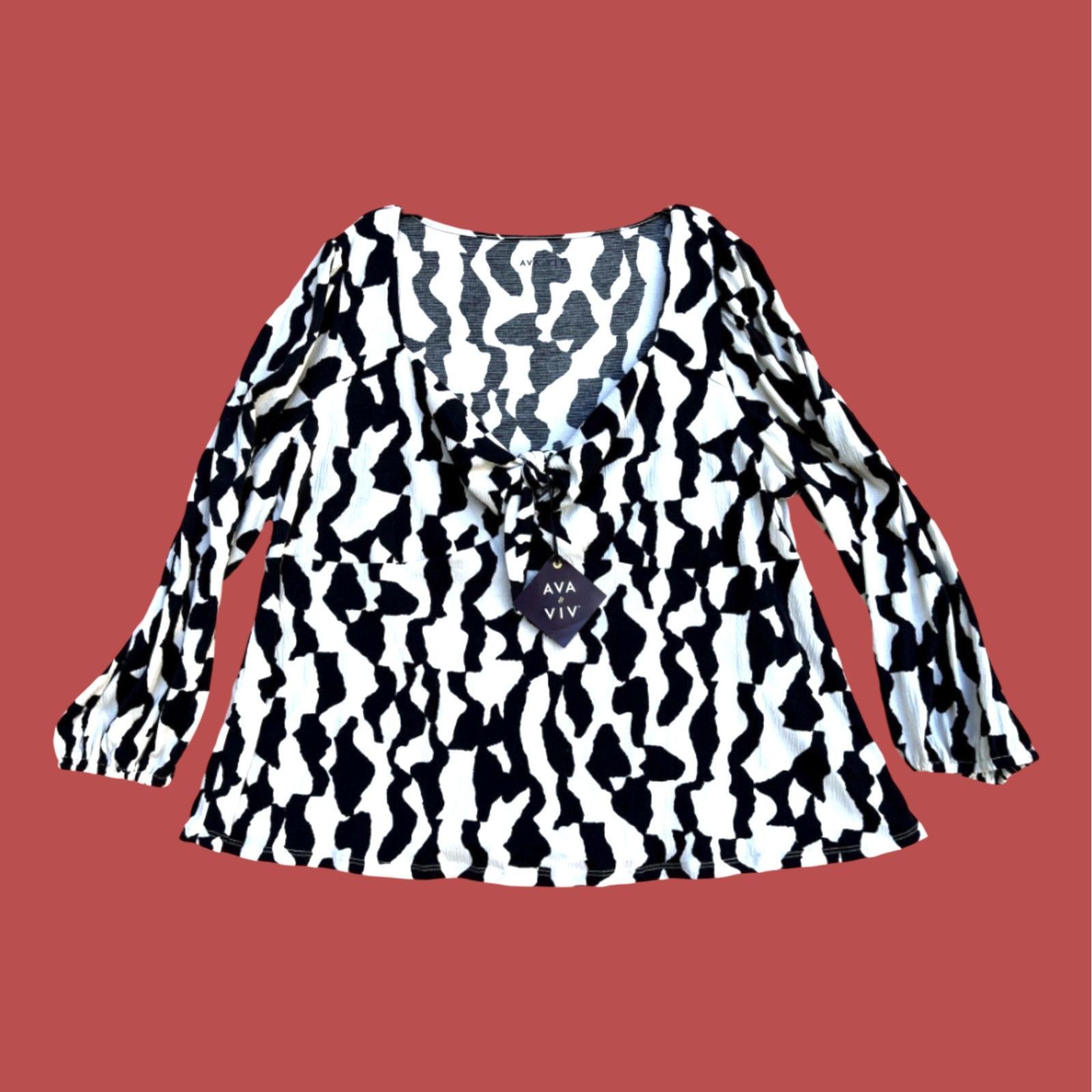 Other Ava & Viv - Women's Abstract Long Sleeve Sweetheart Knit Blo Size 3XL / US 20-22 - 3 Thumbnail