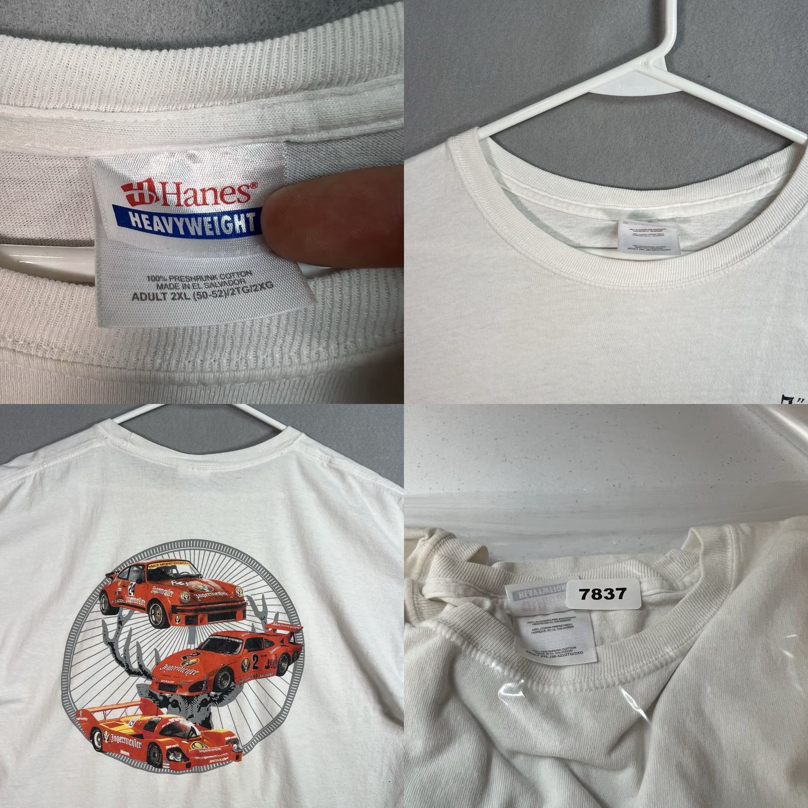 Hanes VINTAGE 1990s Jagermeister Racing Porsche 935 911 962 Car T-Shirt Men's 2XL White Sportswear Size US XXL / EU 58 / 5 - 8 Thumbnail