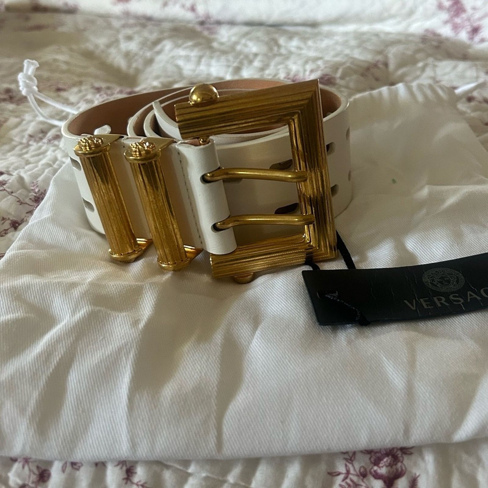 Versace VERSACE Square Buckle Leather Belt White Three Prong 85/34 Size ONE SIZE - 11 Thumbnail