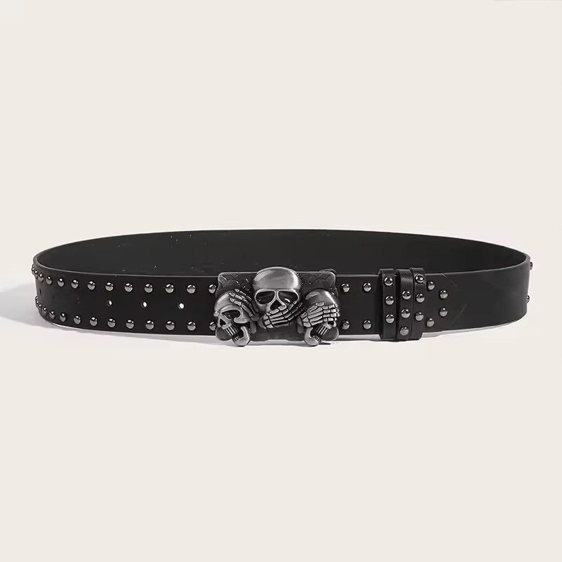 Japanese Brand 105 cm Skull Buckle PU Leather Belt Size ONE SIZE - 3 Thumbnail