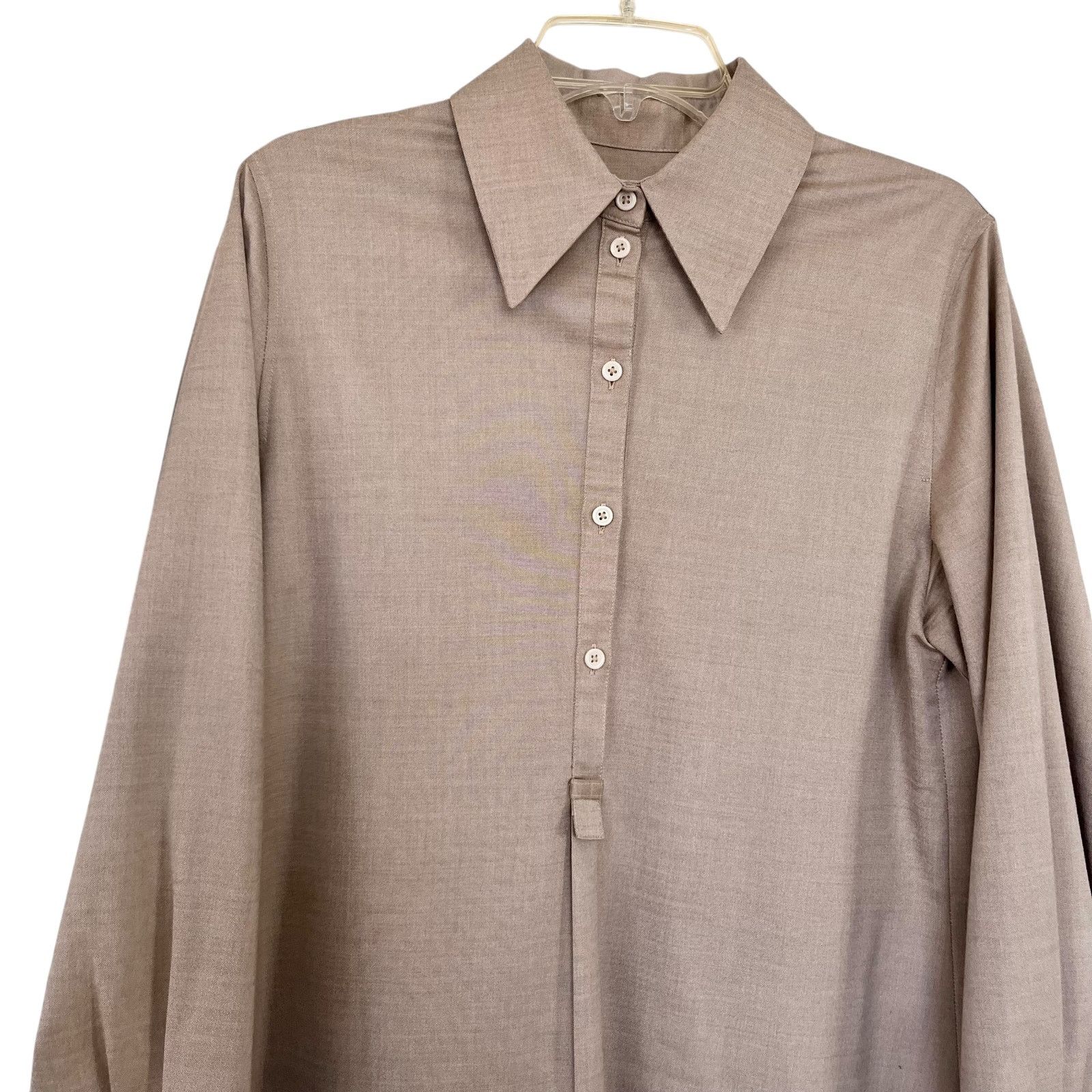 Cos COS Beige Wool Blend Oversized Collar Midi Shirt Dress Size M / US 6-8 / IT 42-44 - 4 Thumbnail