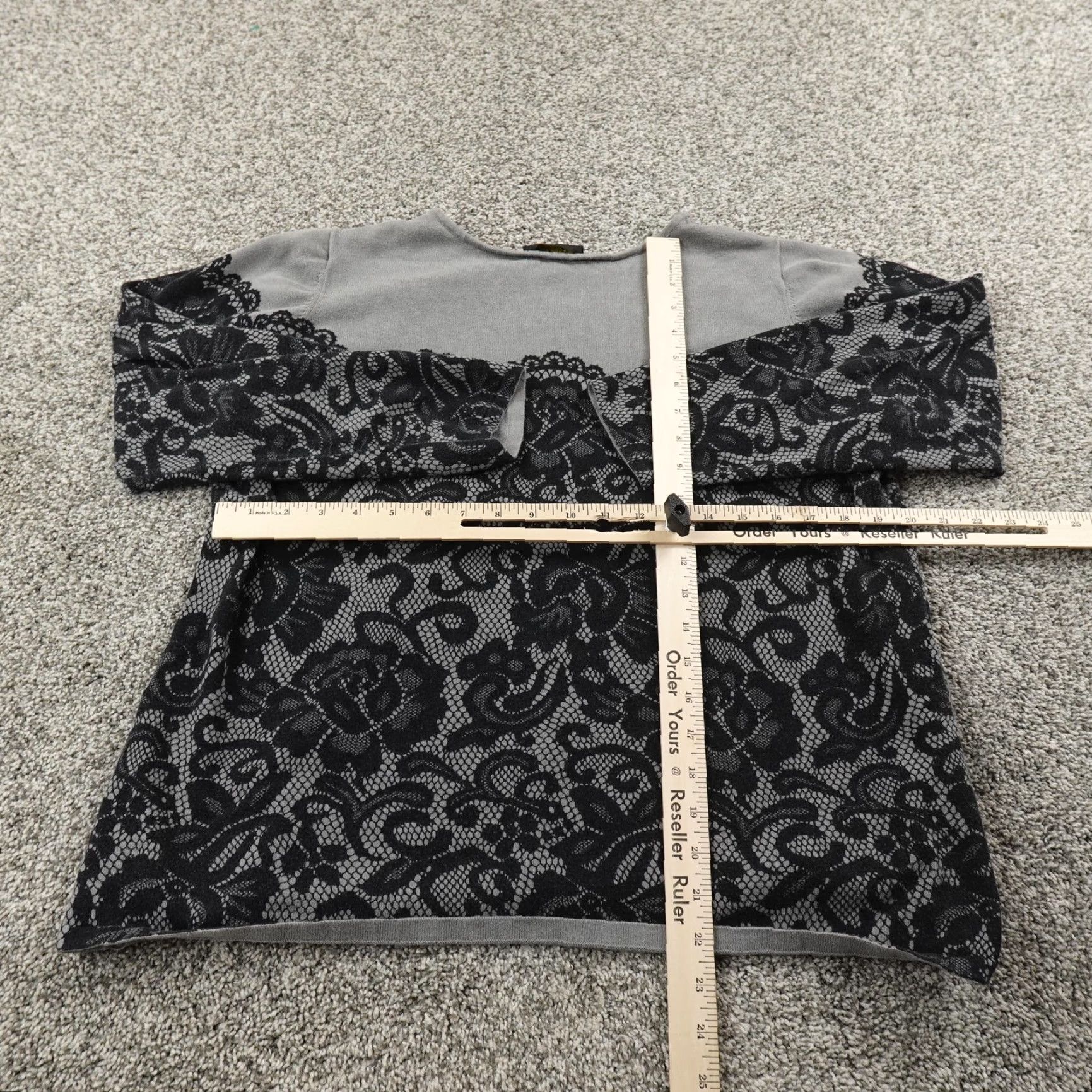 Bob Mackie Bob Mackie Sweater Womens 1X Black Gray Floral Lace Wearable Art Pullover Shirt Size XL / US 12-14 / IT 48-50 - 5 Thumbnail