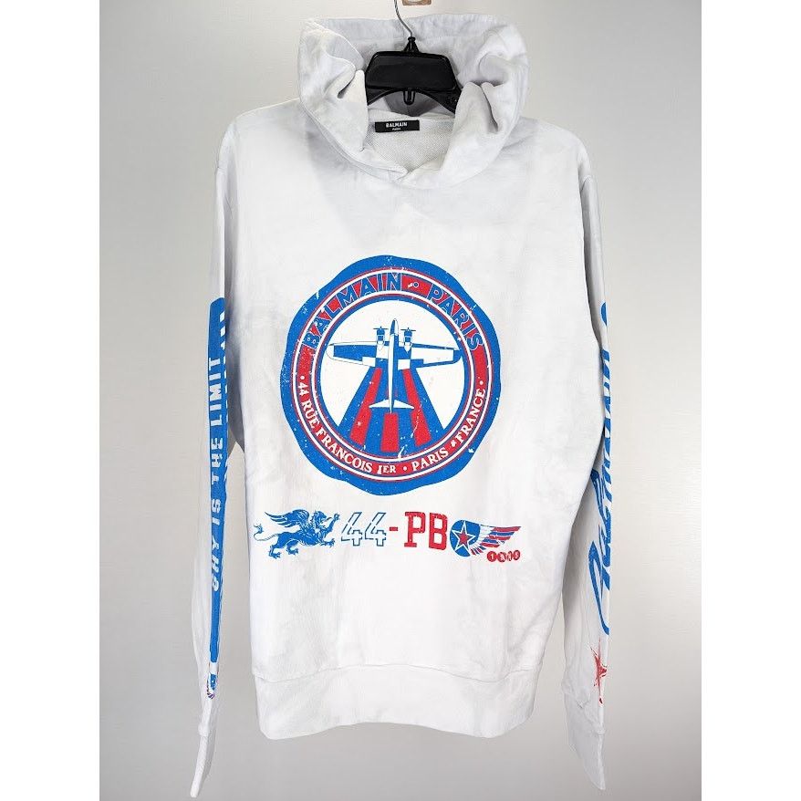 Balmain o1rshd1 Pullover Hoodie with airplane Print in White Size US M / EU 48-50 / 2 - 2 Thumbnail