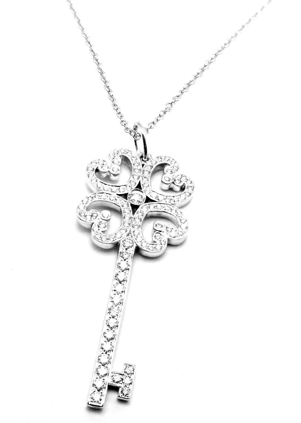 Tiffany & Co. 18k White Gold Enchant Quatra Heart Key Pendant Necklace Size ONE SIZE - 4 Thumbnail