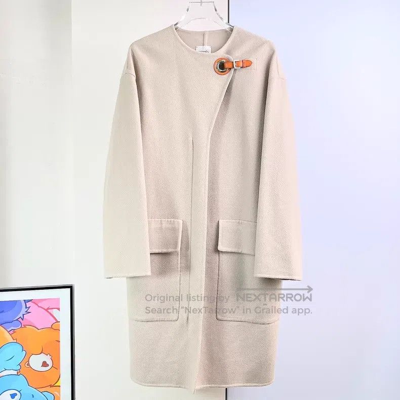 Hermes Hermes Beige Leather Buckle Cashmere Coat Size XS / US 0-2 / IT 36-38 - 3 Thumbnail