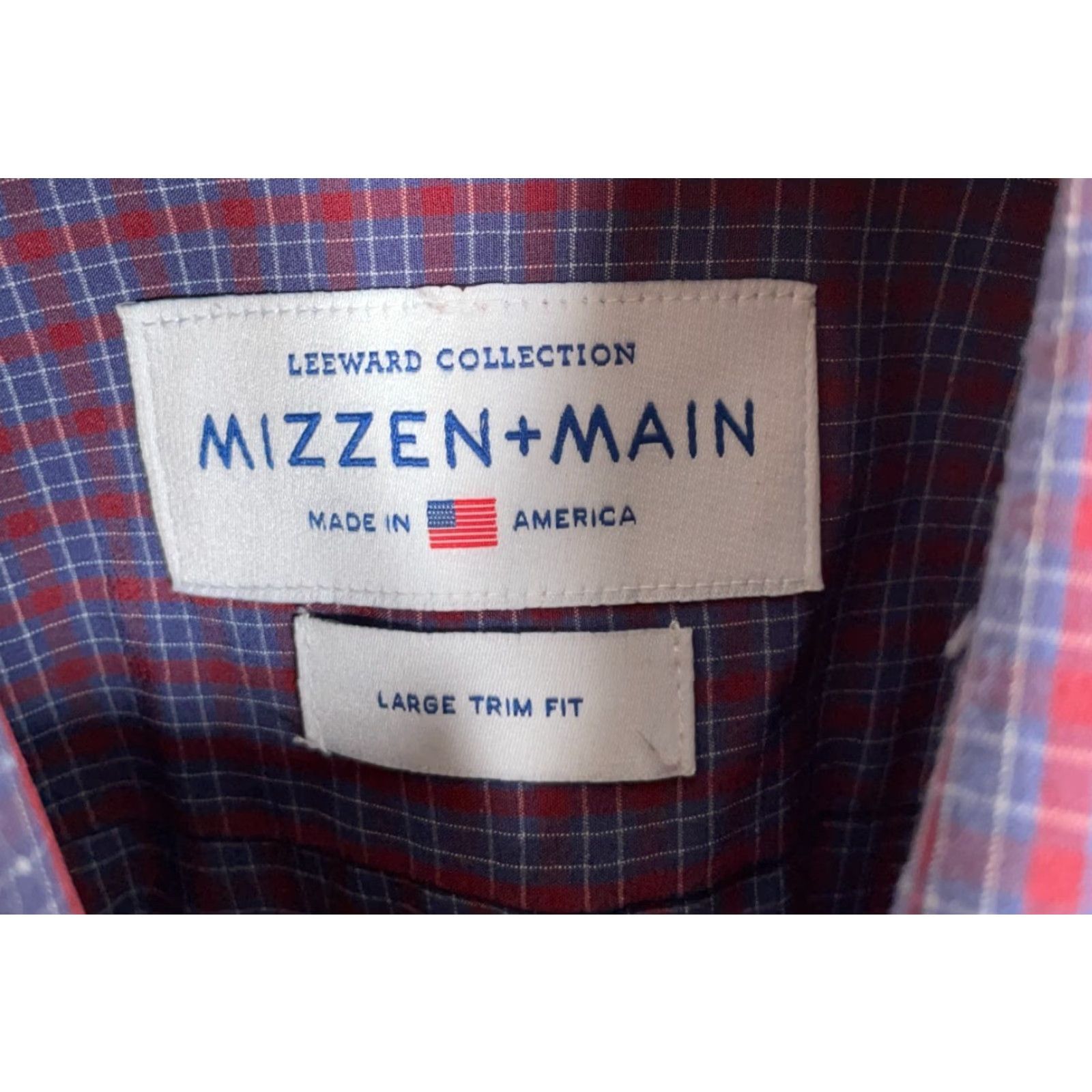 Mizzen+Main Mizzen+Main Leeward Shirt Men's Large Trim Fit Red Blue Plaid Stretch Fabric Size US L / EU 52-54 / 3 - 3 Thumbnail