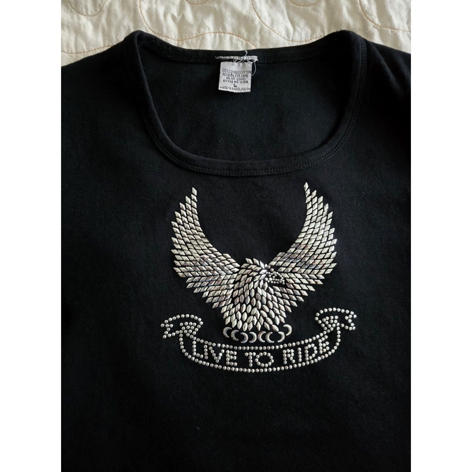 Vintage Live To Ride Studded Shirt Womens Large Black Cotton Motorcycle Eagle Tee Size L / US 10 / IT 46 - 4 Thumbnail